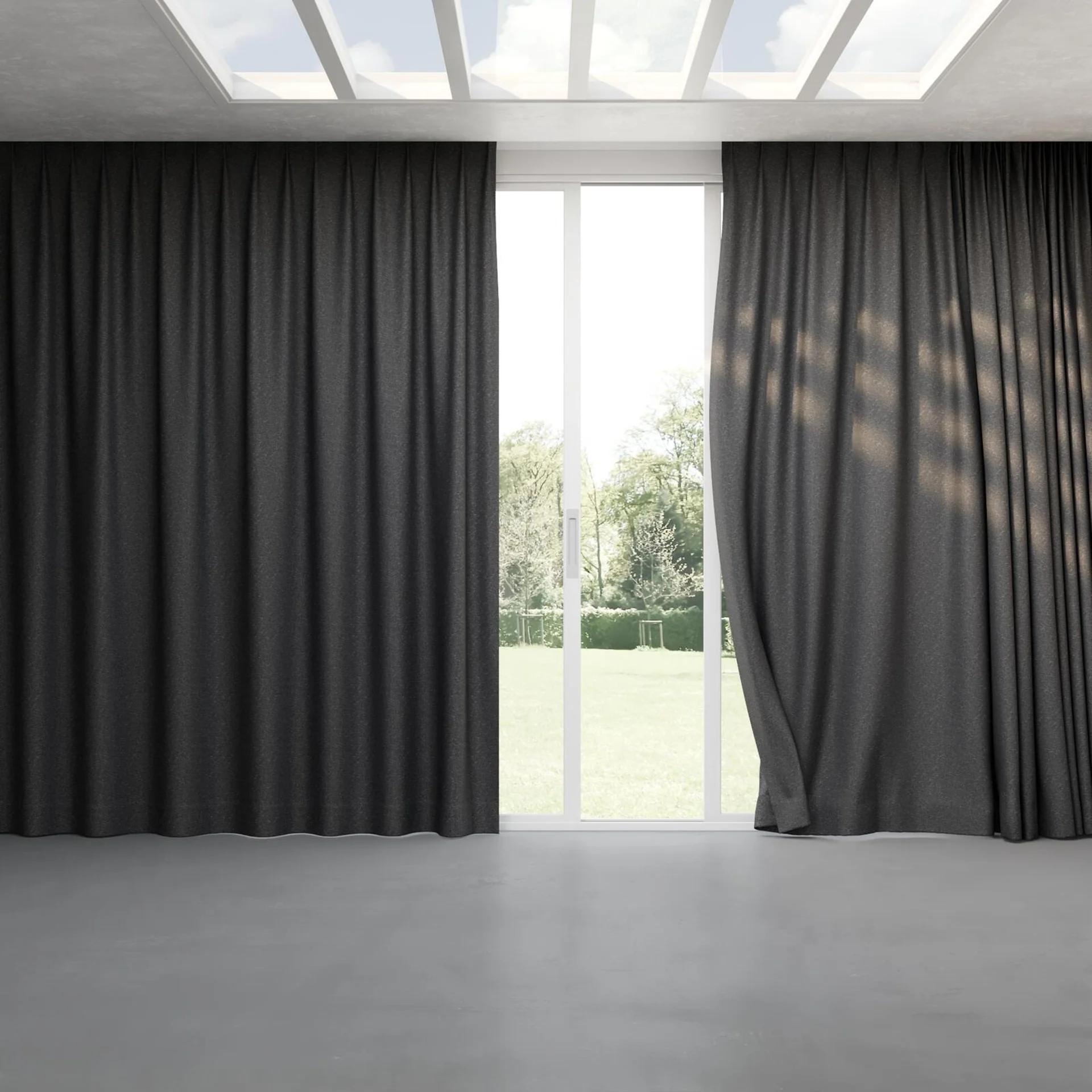 Full view of Bora Bora Charcoal, pinch pleat