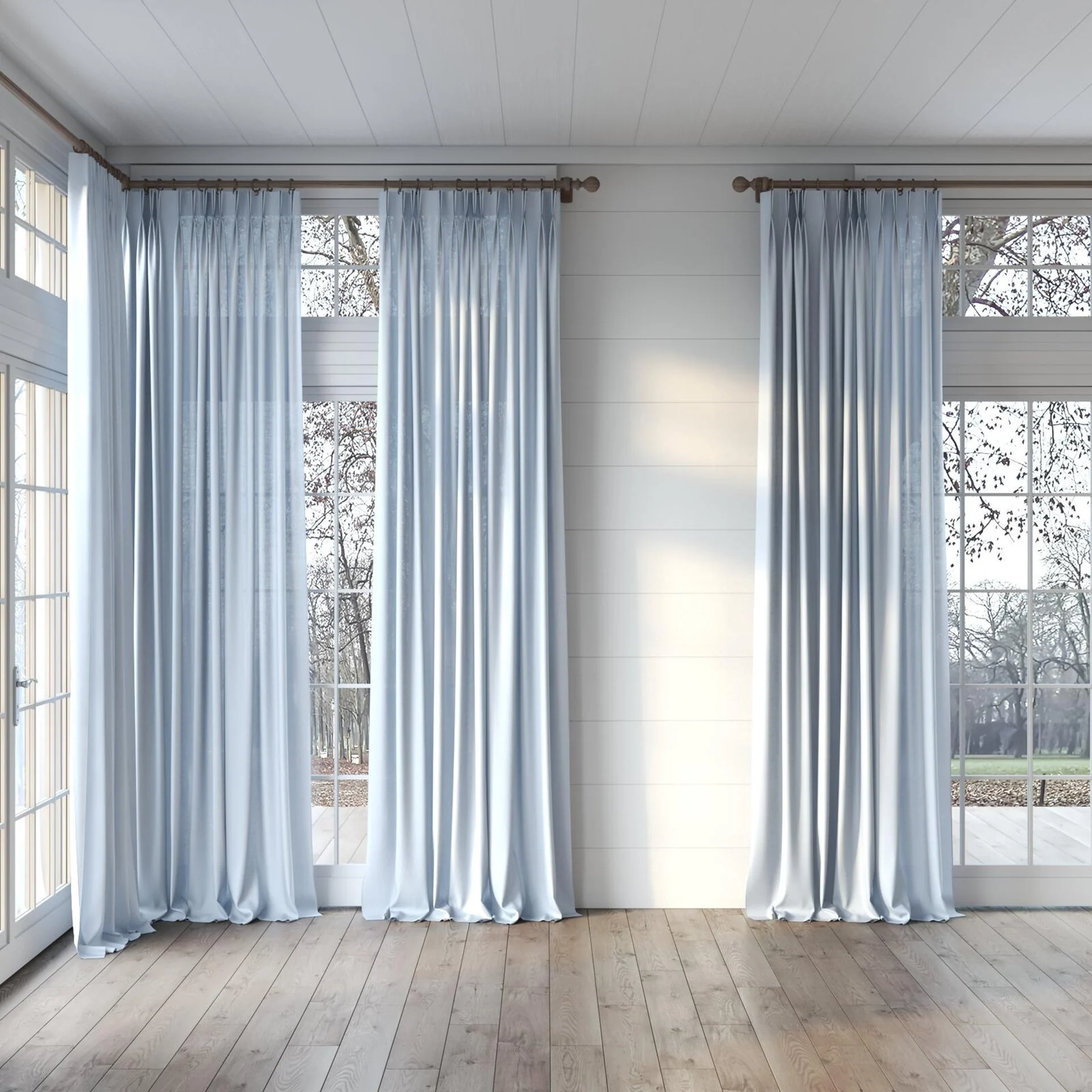 Full view of Kite Cloud, puddled, on curtain rod