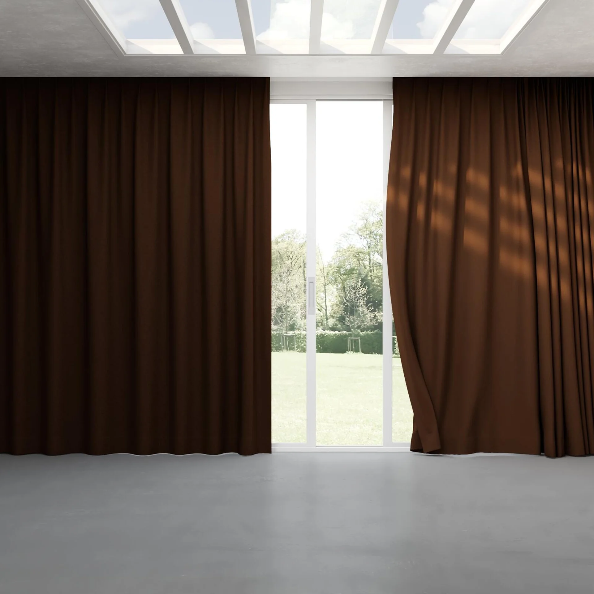 Full view of Coverlet Bark, pinch pleat