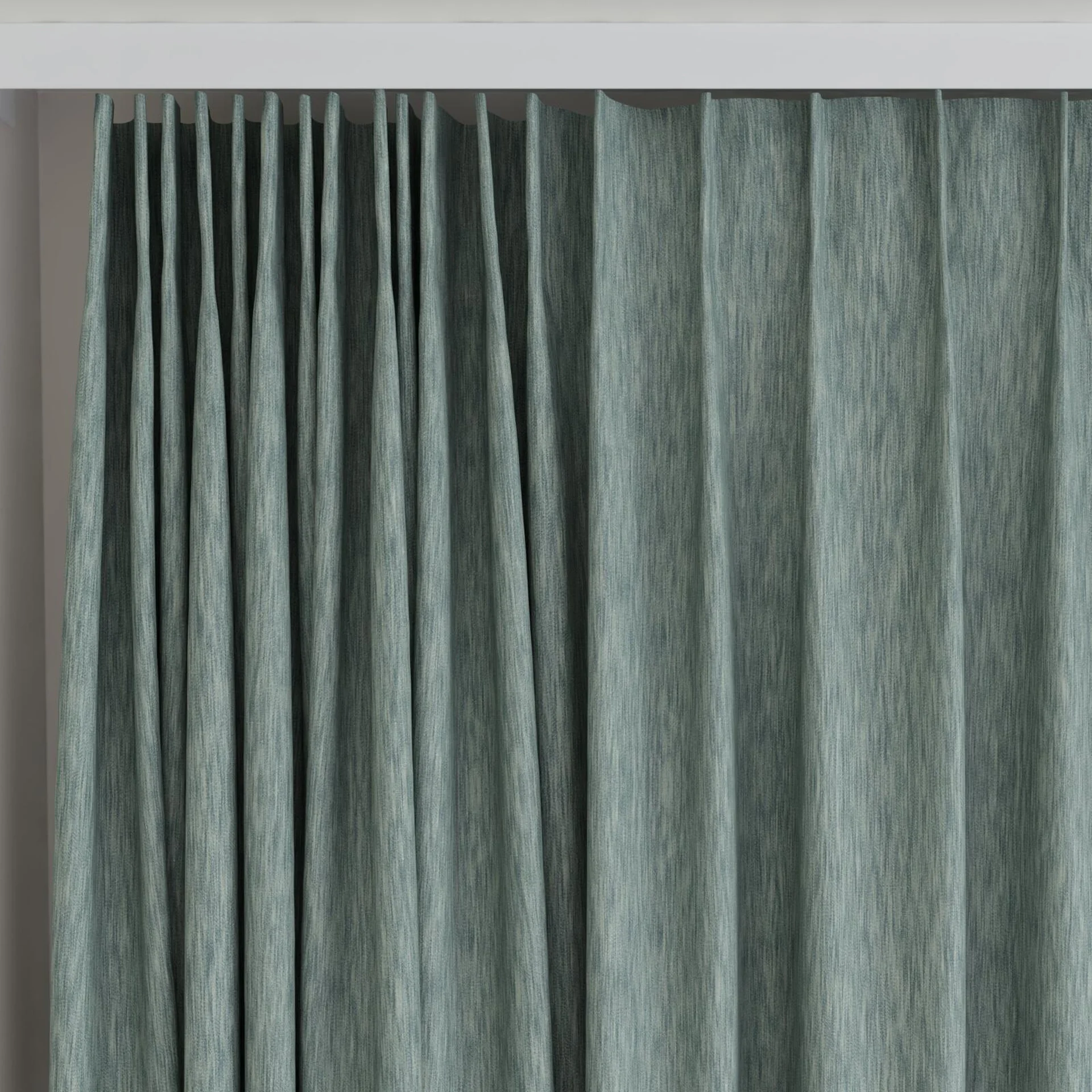 Top view of Tuxedo Sage, on curtain rail