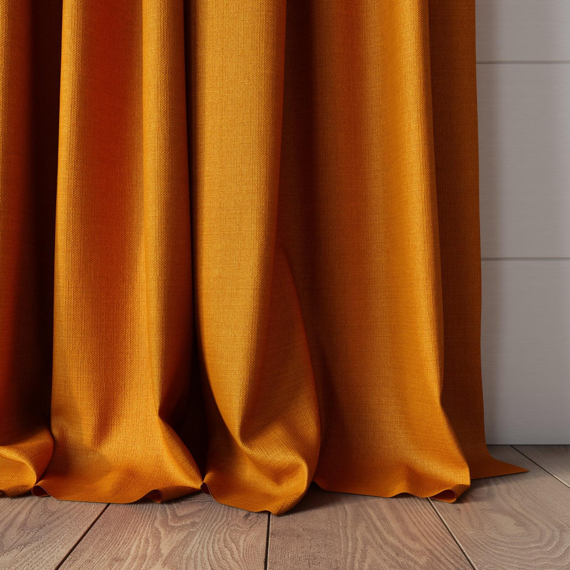 Bottom view of Linex Clementine, puddled, on curtain rod