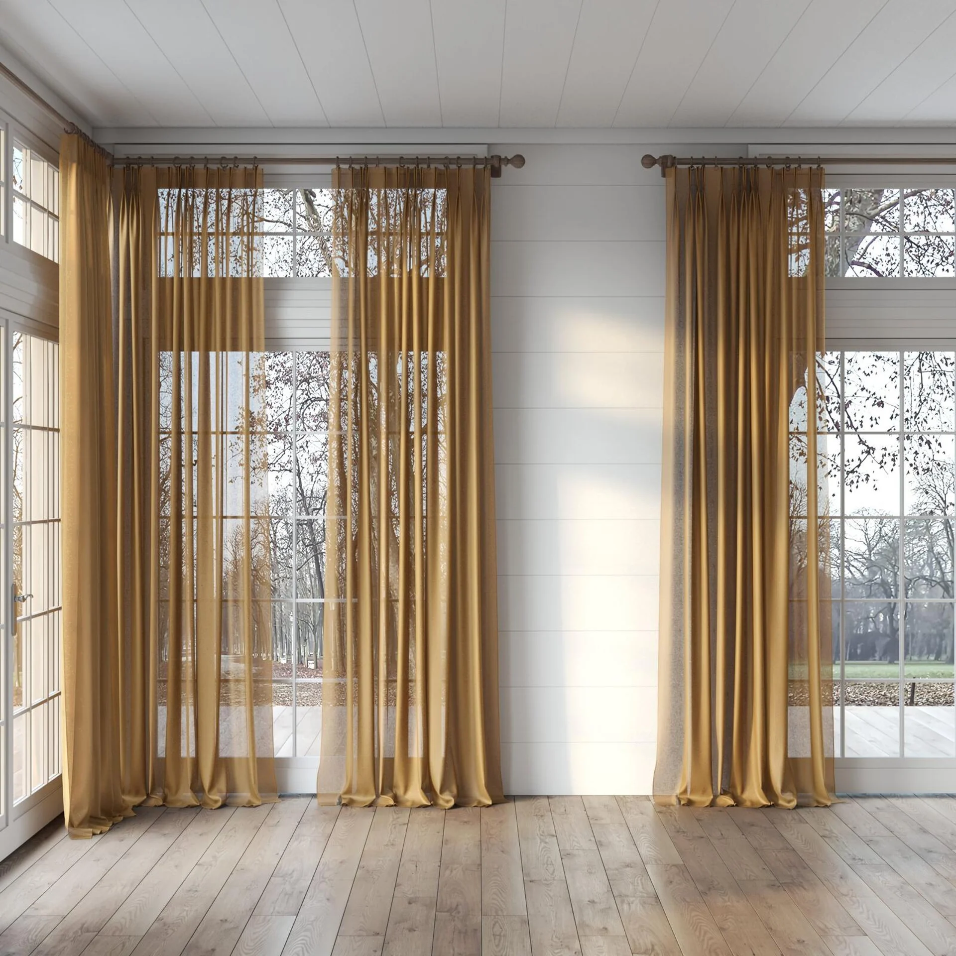 Full view of Kanji Russett, puddled, on curtain rod