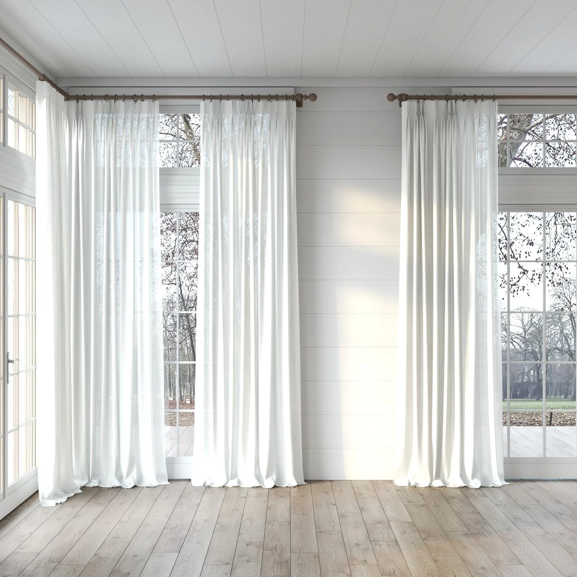 Full view of Elisabeth Pearl, puddled, on curtain rod