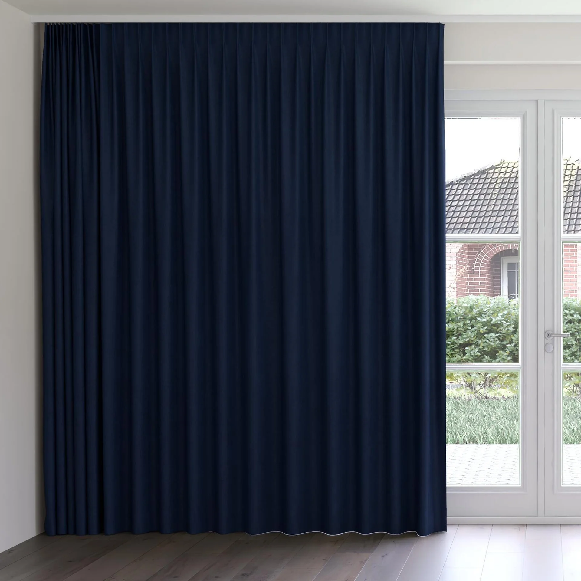 Front view of Moon Navy, on curtain rail