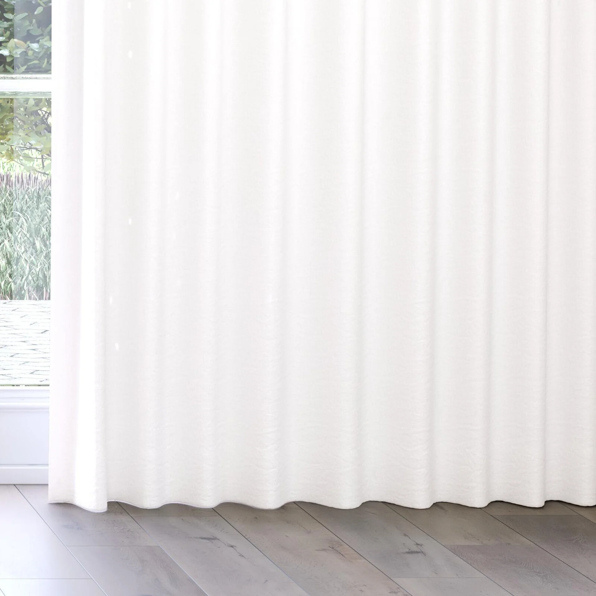 Bottom view of Obi Stonewash Ricepaper, on curtain rail