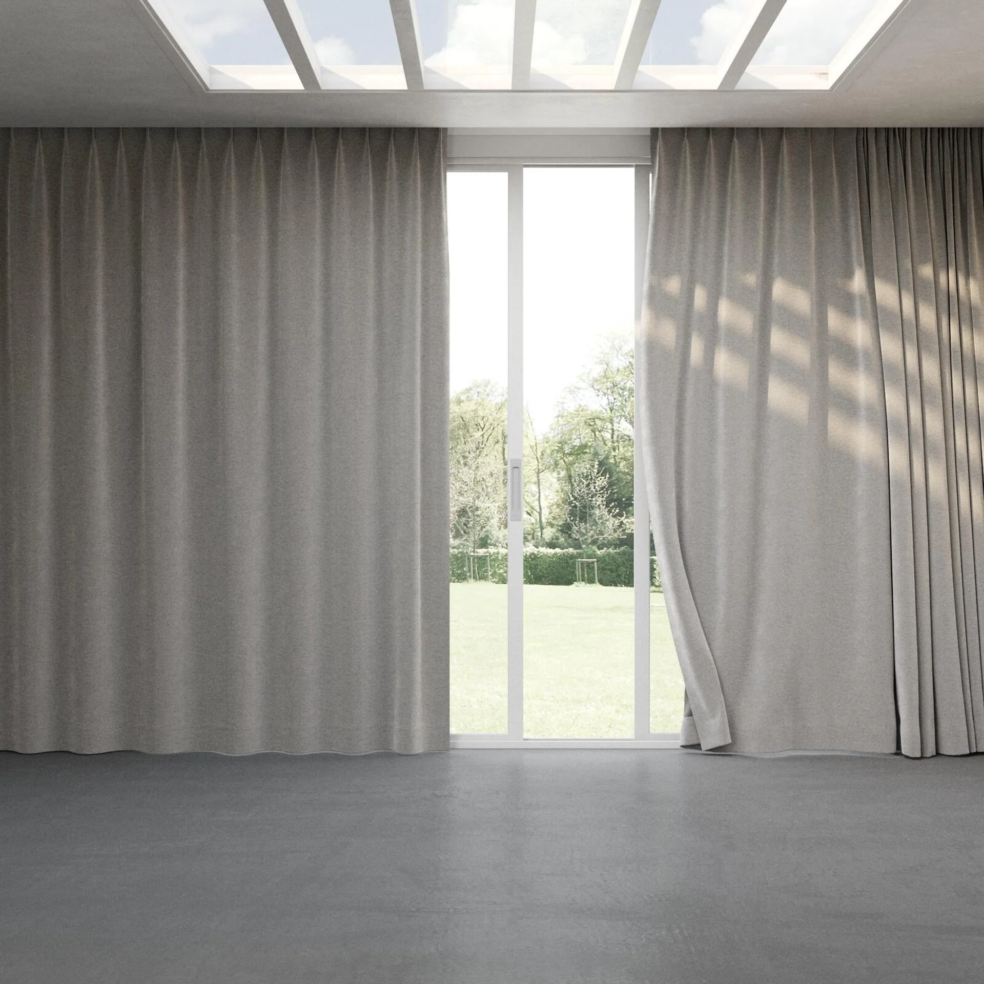 Full view of Geneva Aluminium, pinch pleat
