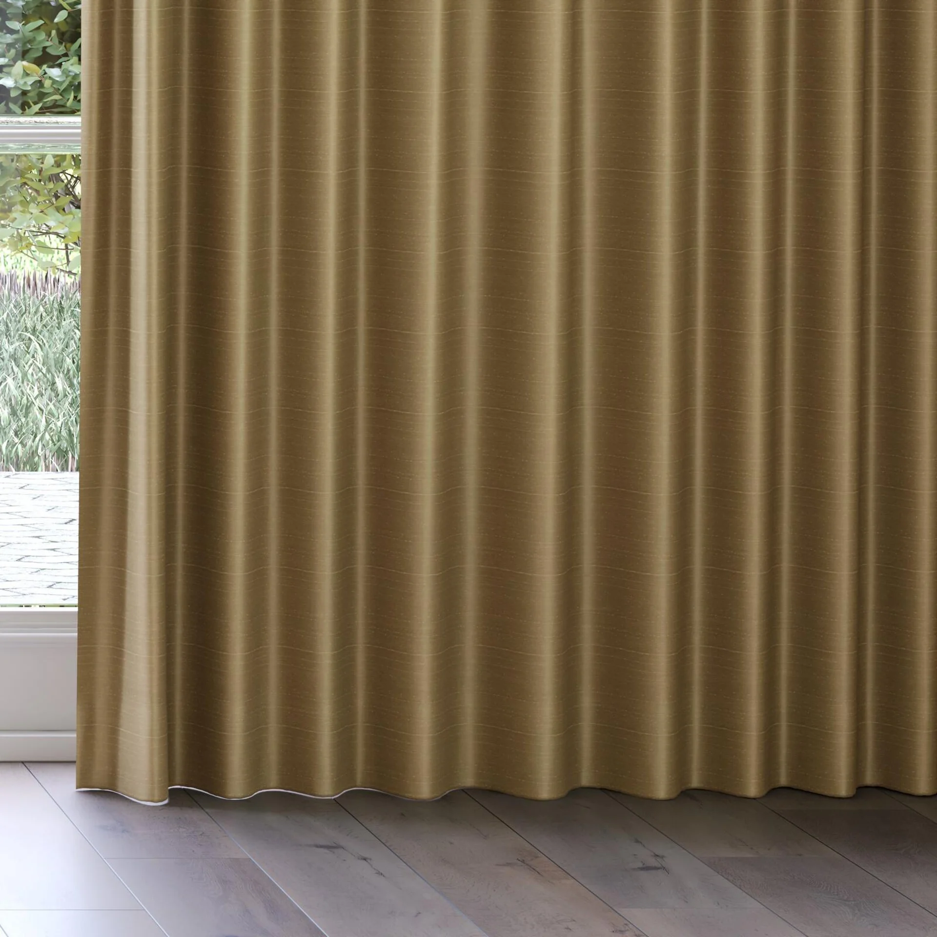 Bottom view of Silky Bronze, on curtain rail