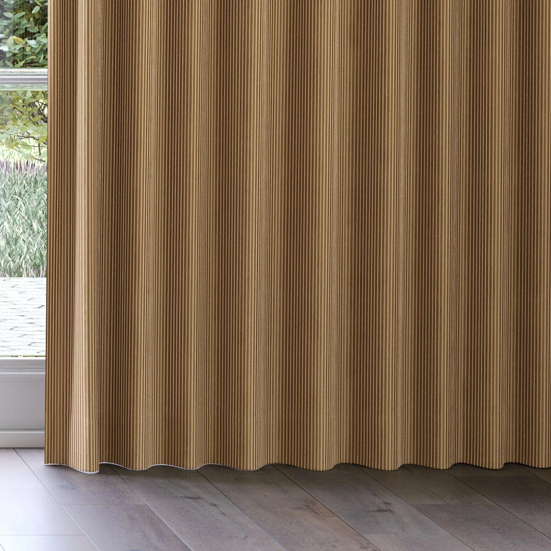 Bottom view of Embrace Pecan, on curtain rail
