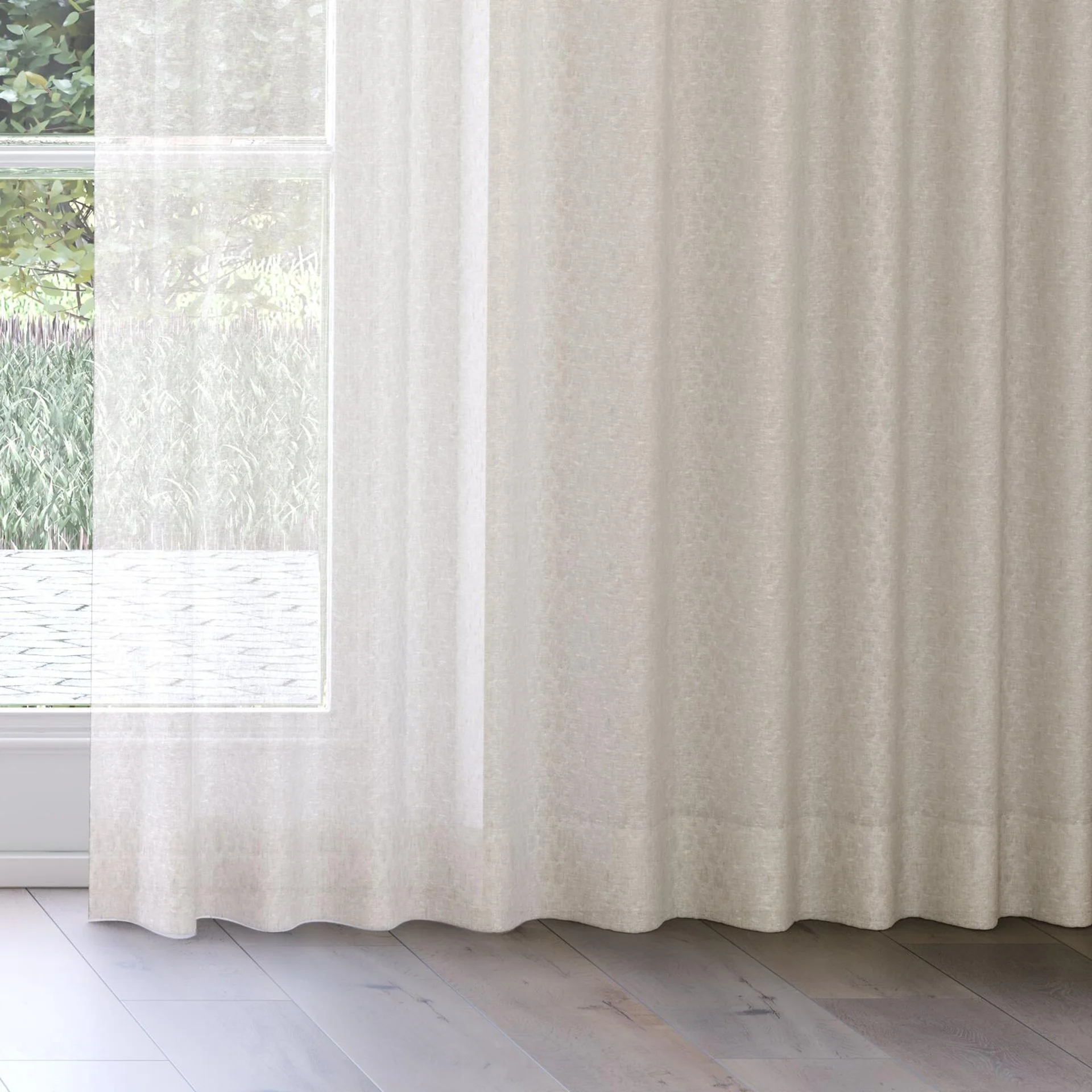 Bottom view of Lilian Raffia, on curtain rail