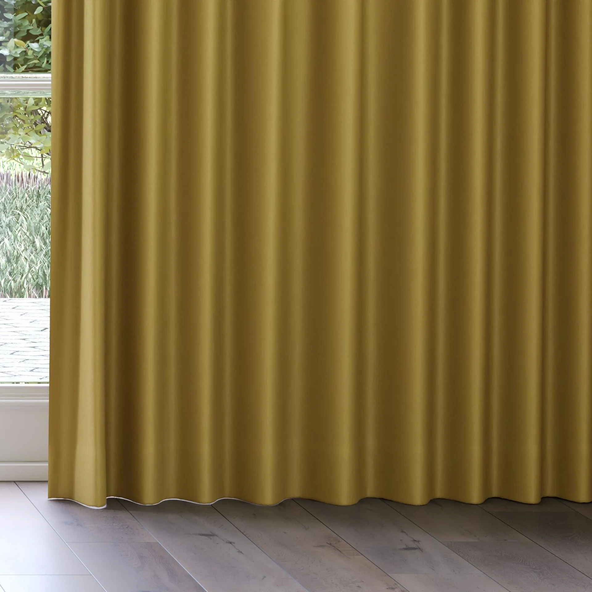 Bottom view of Woolskin Olive, on curtain rail