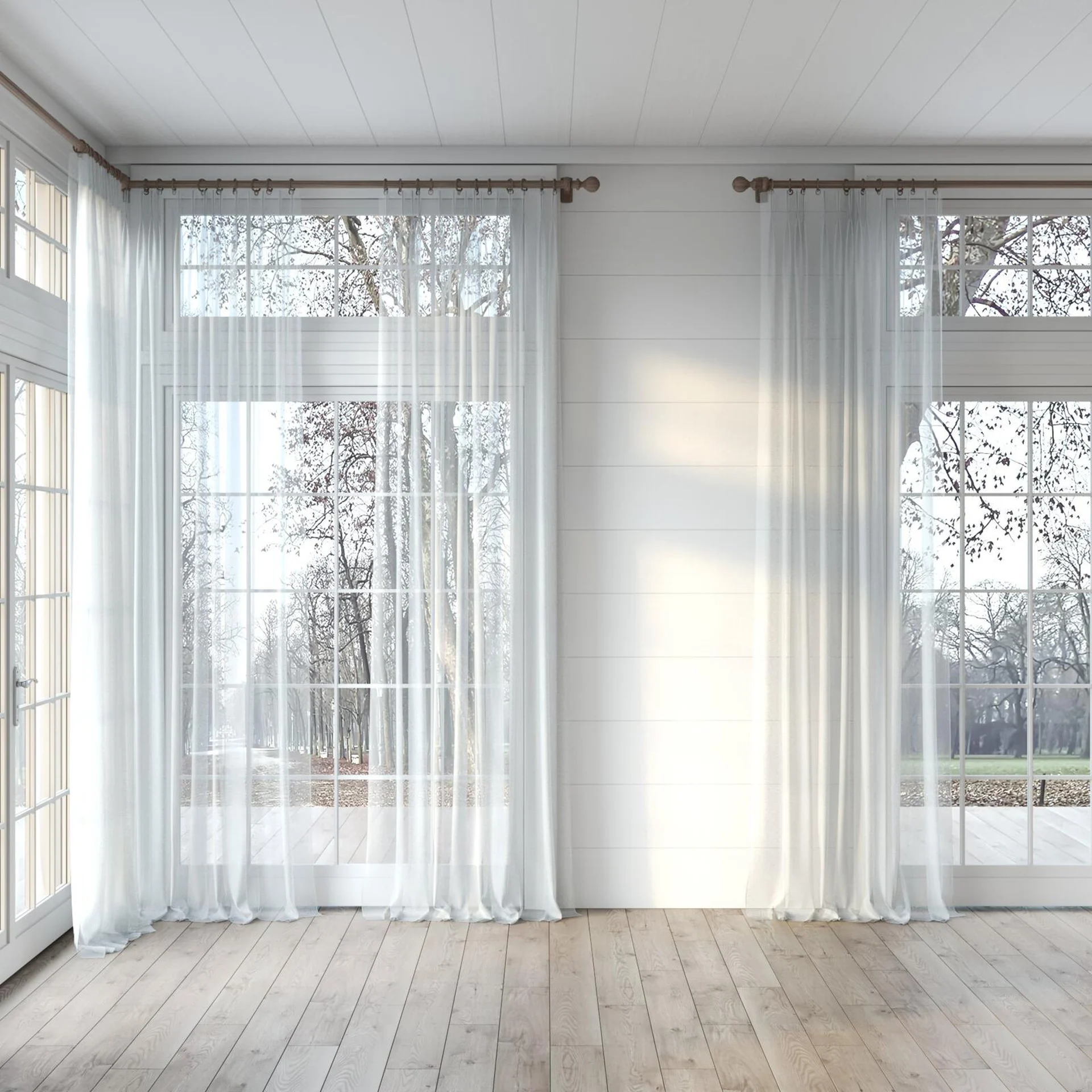 Full view of Audiance Dove, puddled, on curtain rod