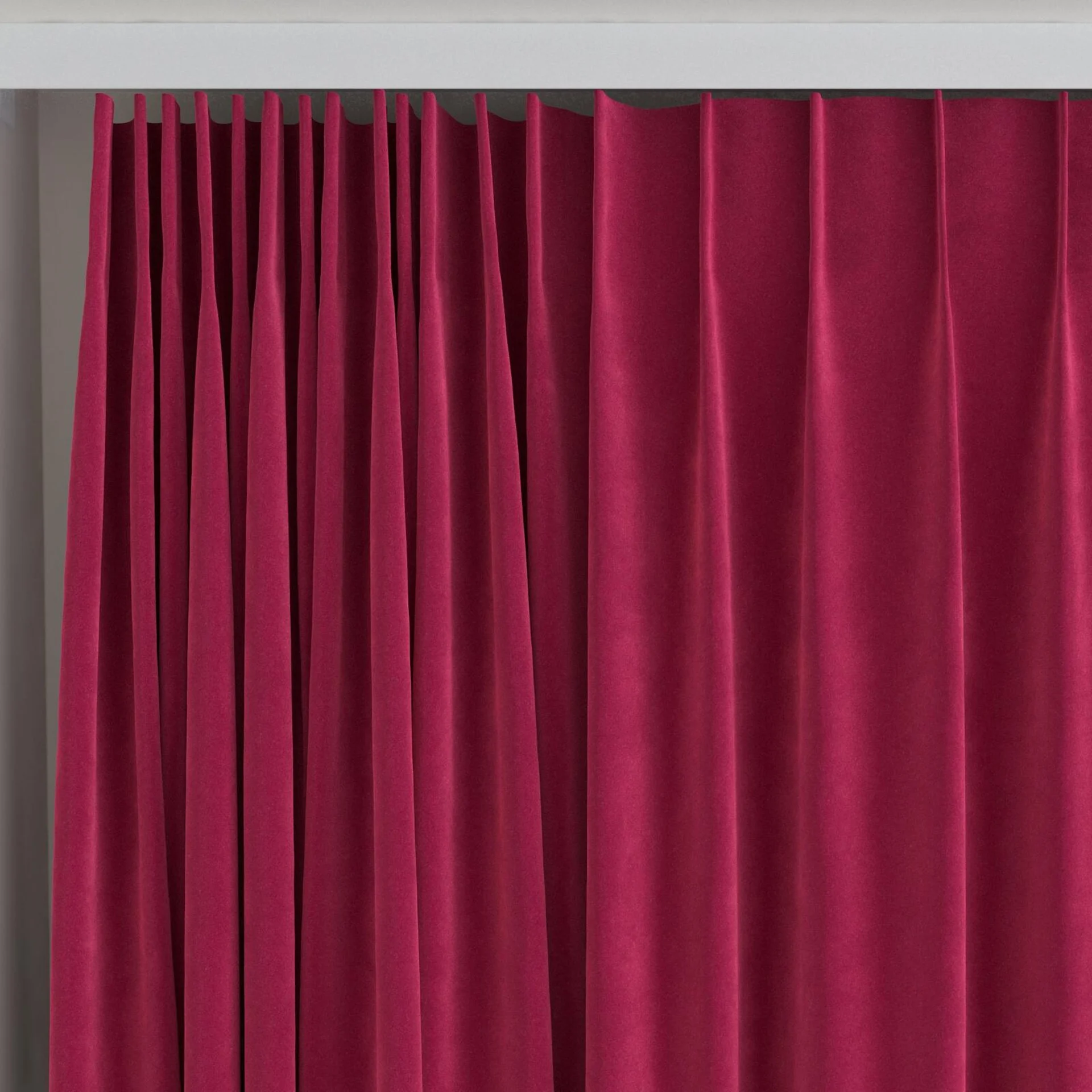 Top view of Lux Velvet Strawberry 8613, on curtain rail