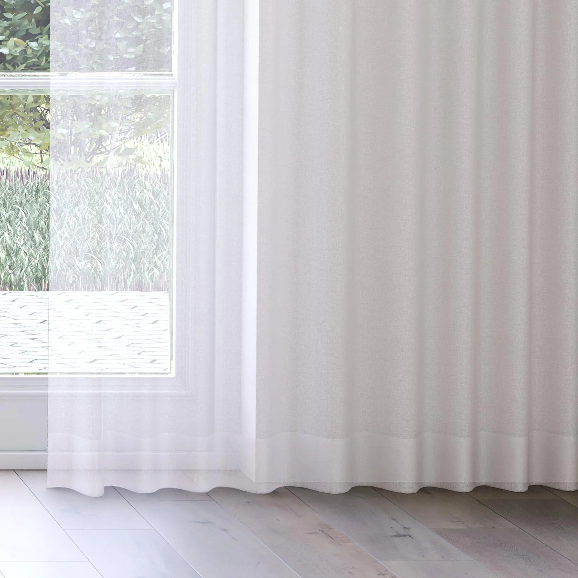 Bottom view of Graceful Snow, on curtain rail