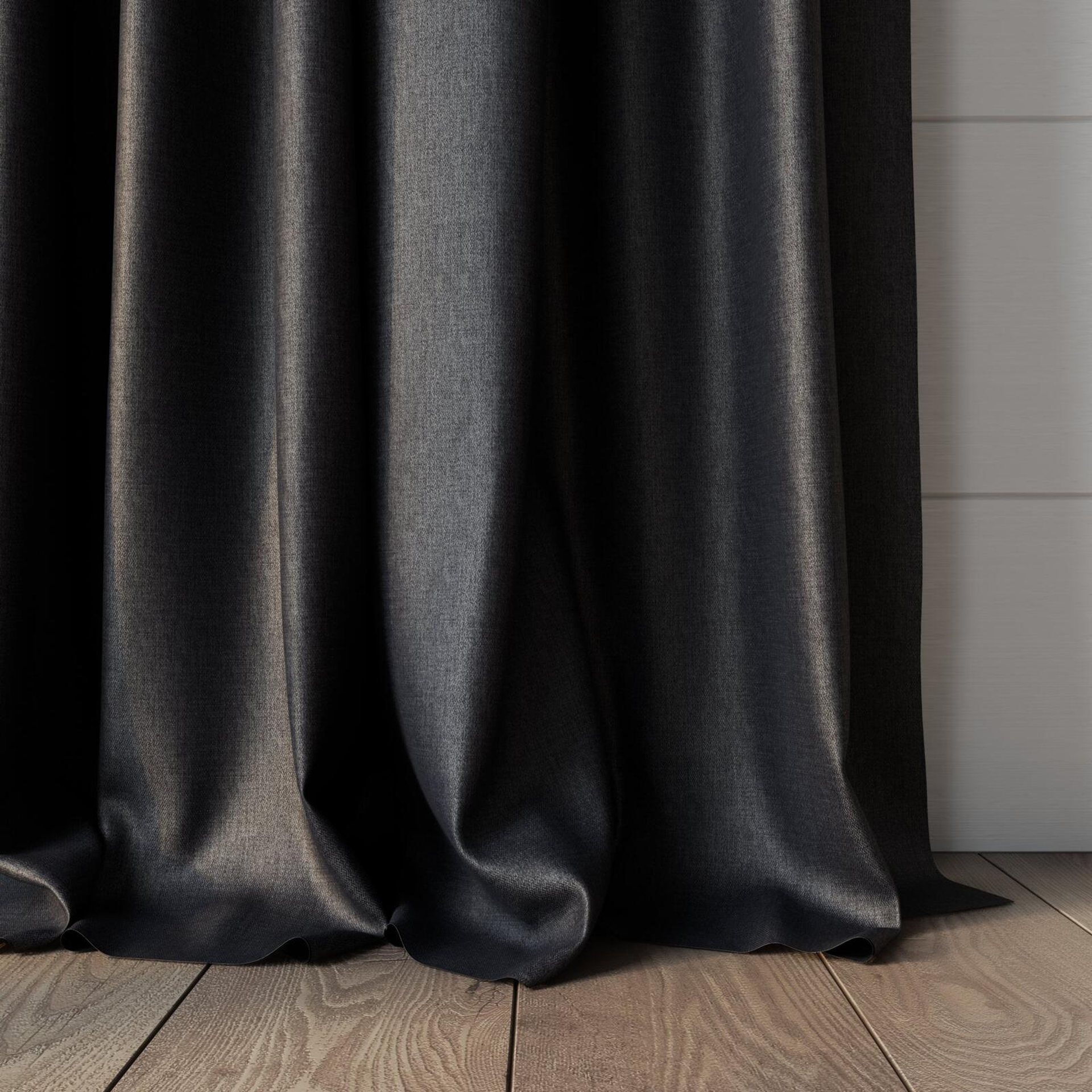 Bottom view of Matrix Anthracite, puddled, on curtain rod