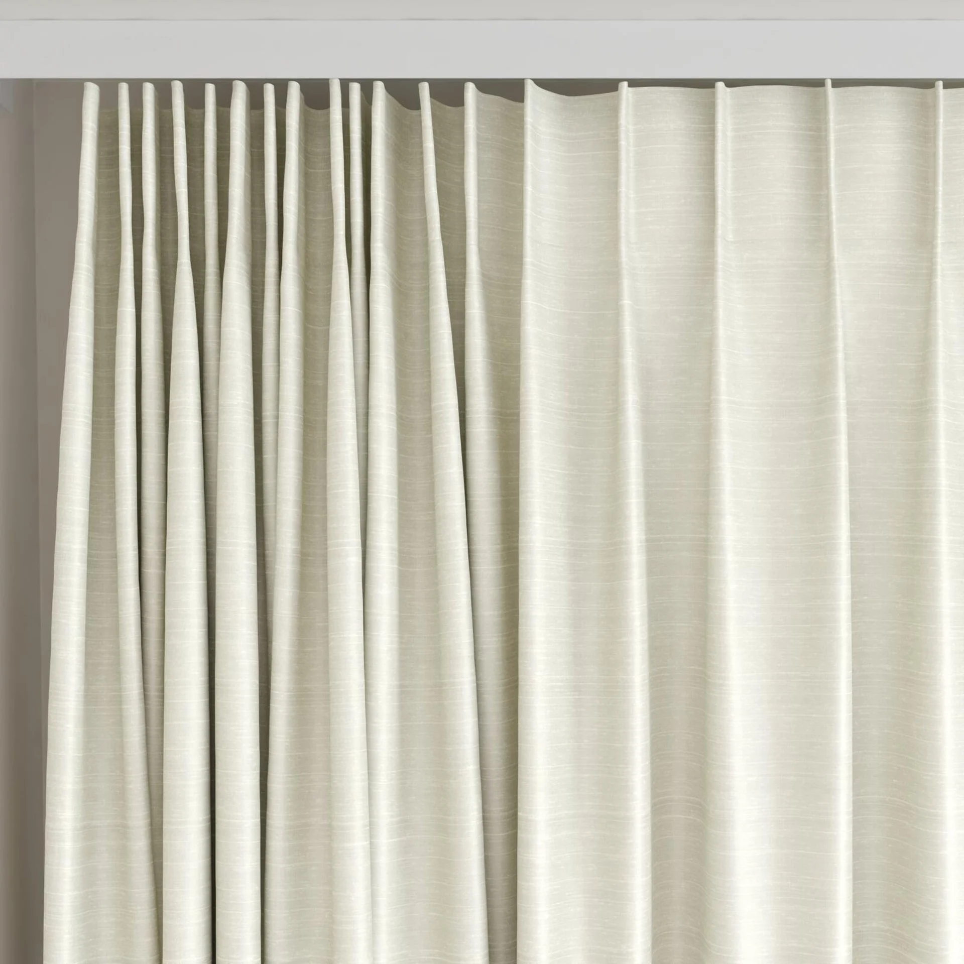 Top view of Silky Ivory, on curtain rail
