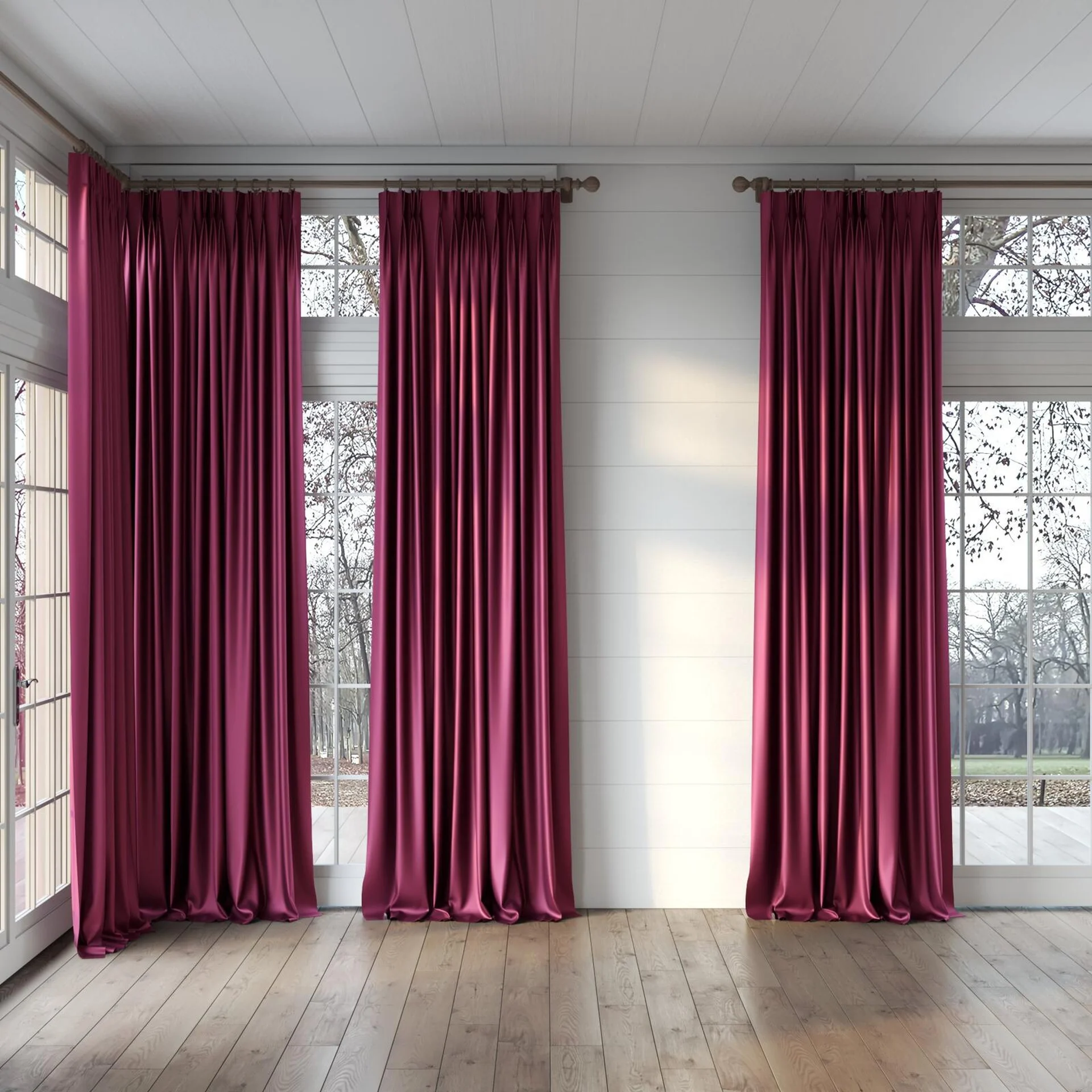 Full view of Moonbeam Granita, puddled, on curtain rod
