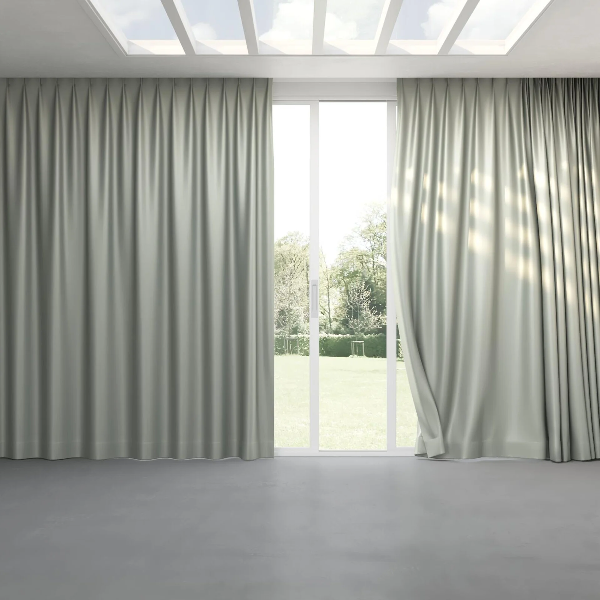 Full view of Sleek Frost, pinch pleat