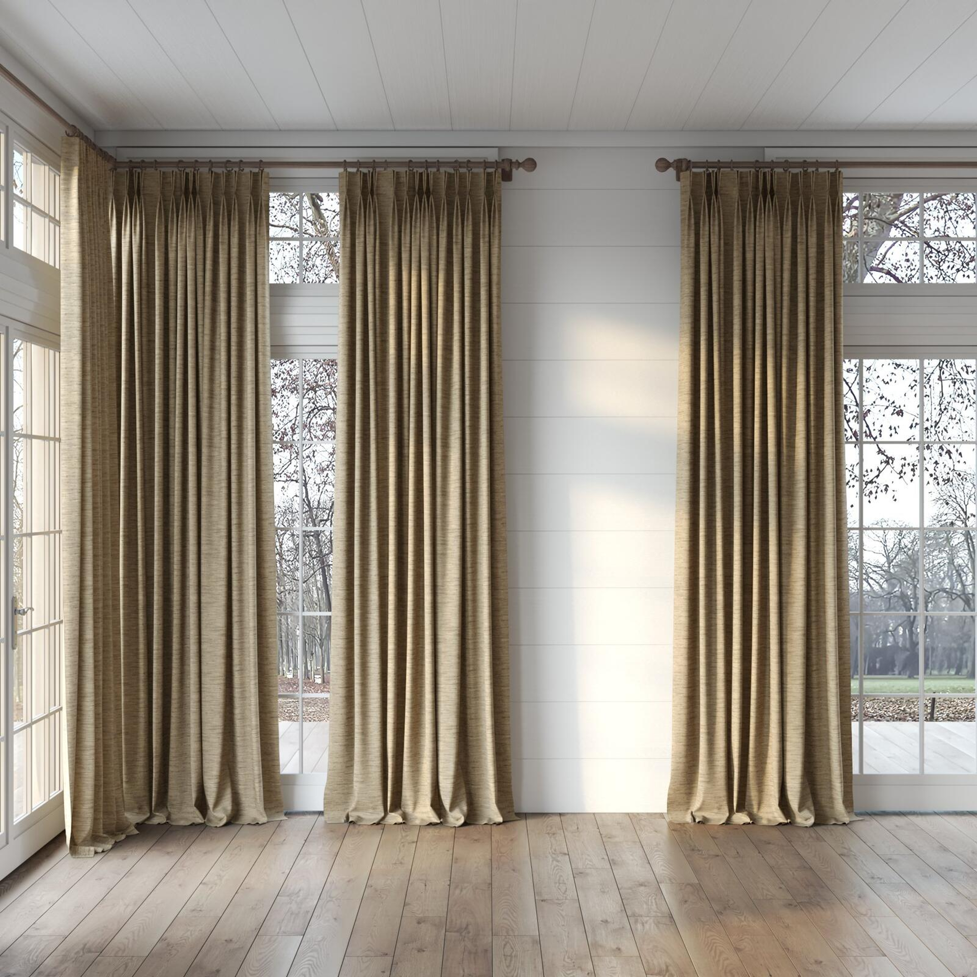Full view of Venus Dune, puddled, on curtain rod