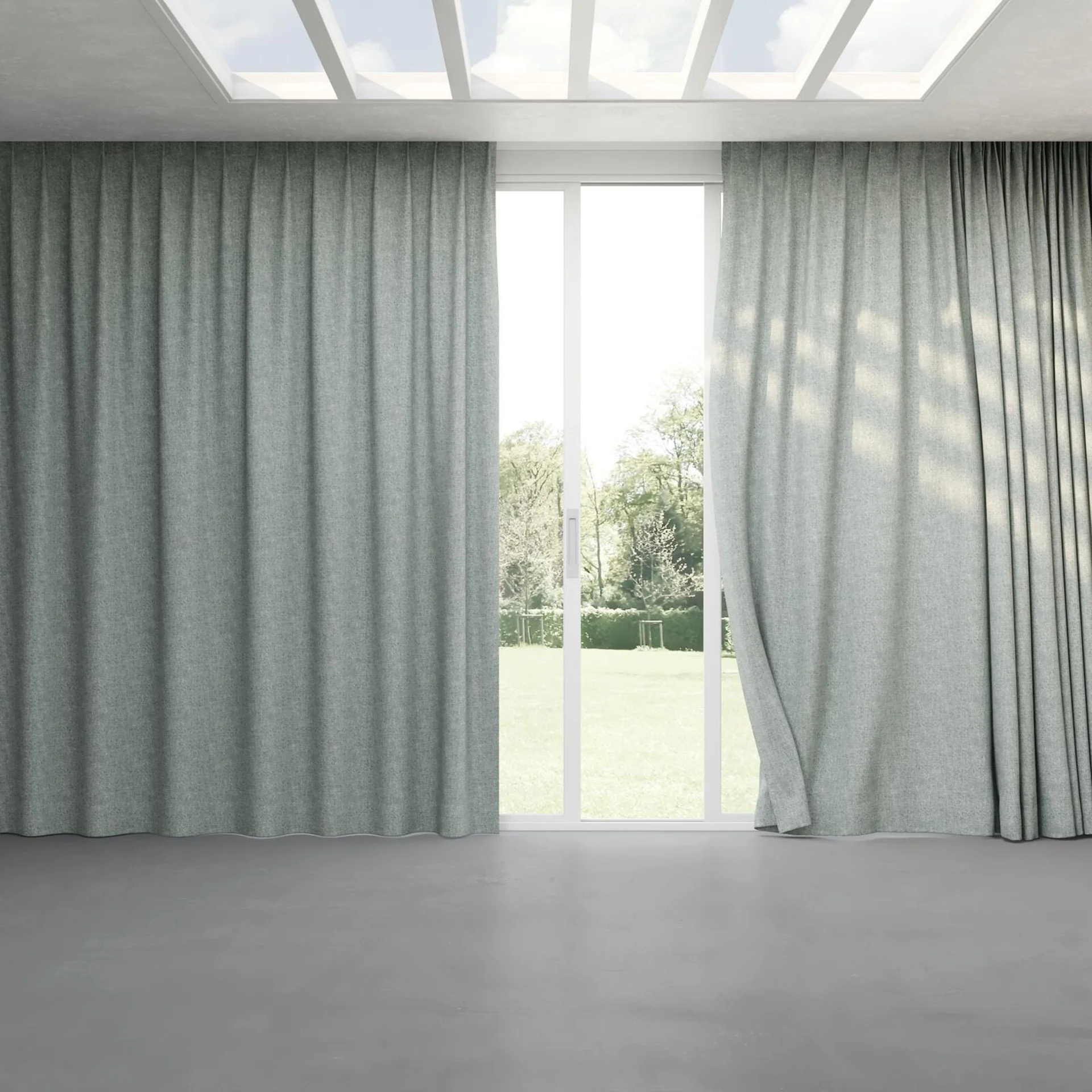 Full view of Earthwild Jade, pinch pleat