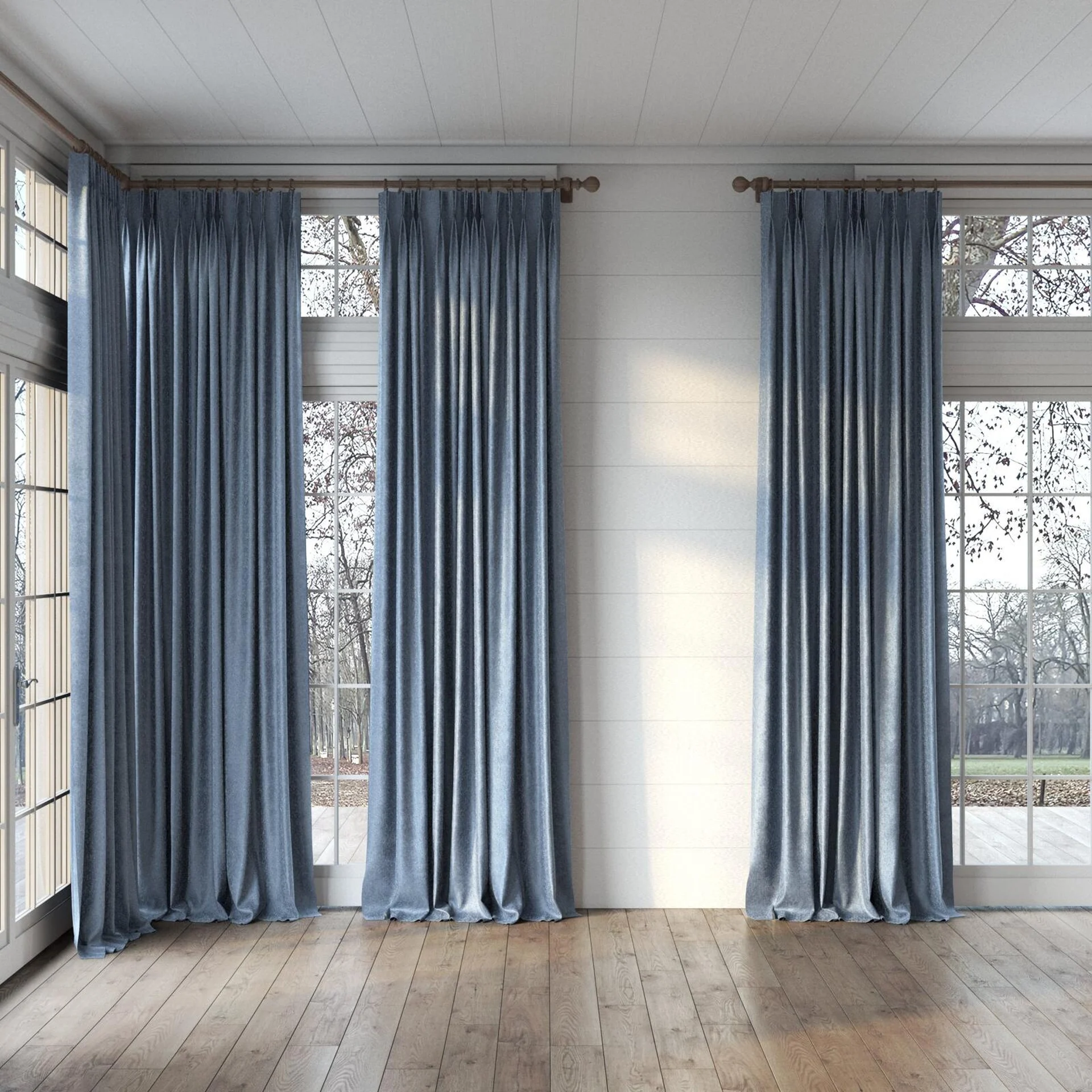 Full view of Brigadier Storm, puddled, on curtain rod