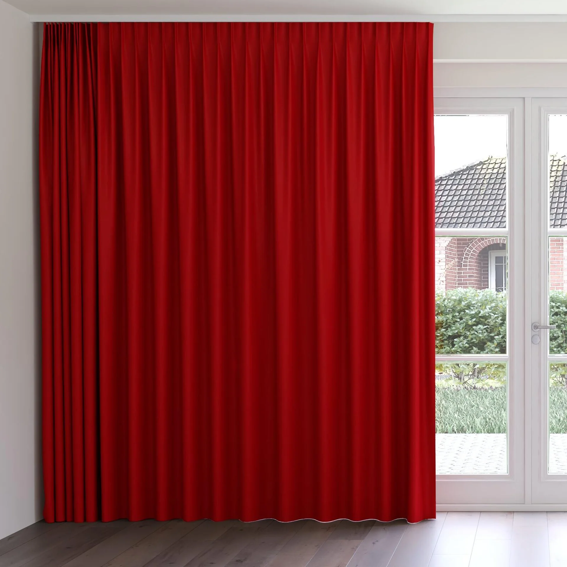 Front view of Luxo Poppy, on curtain rail
