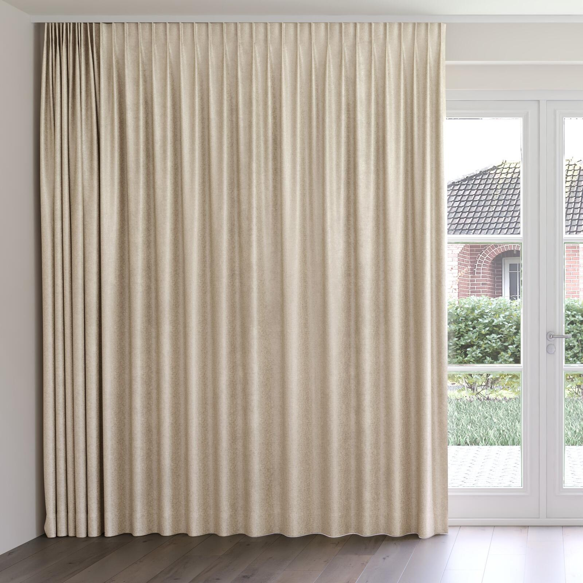 Front view of Hug Marzipan, on curtain rail