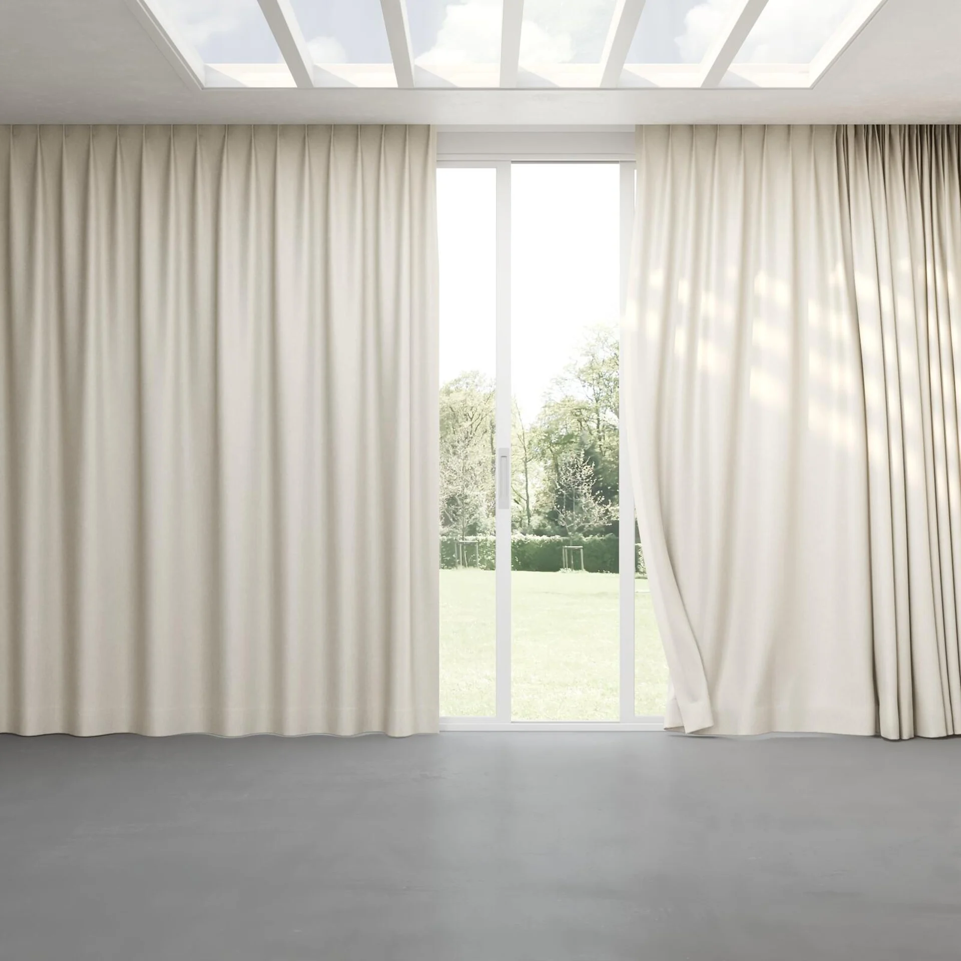 Full view of Fiji Marzipan, pinch pleat