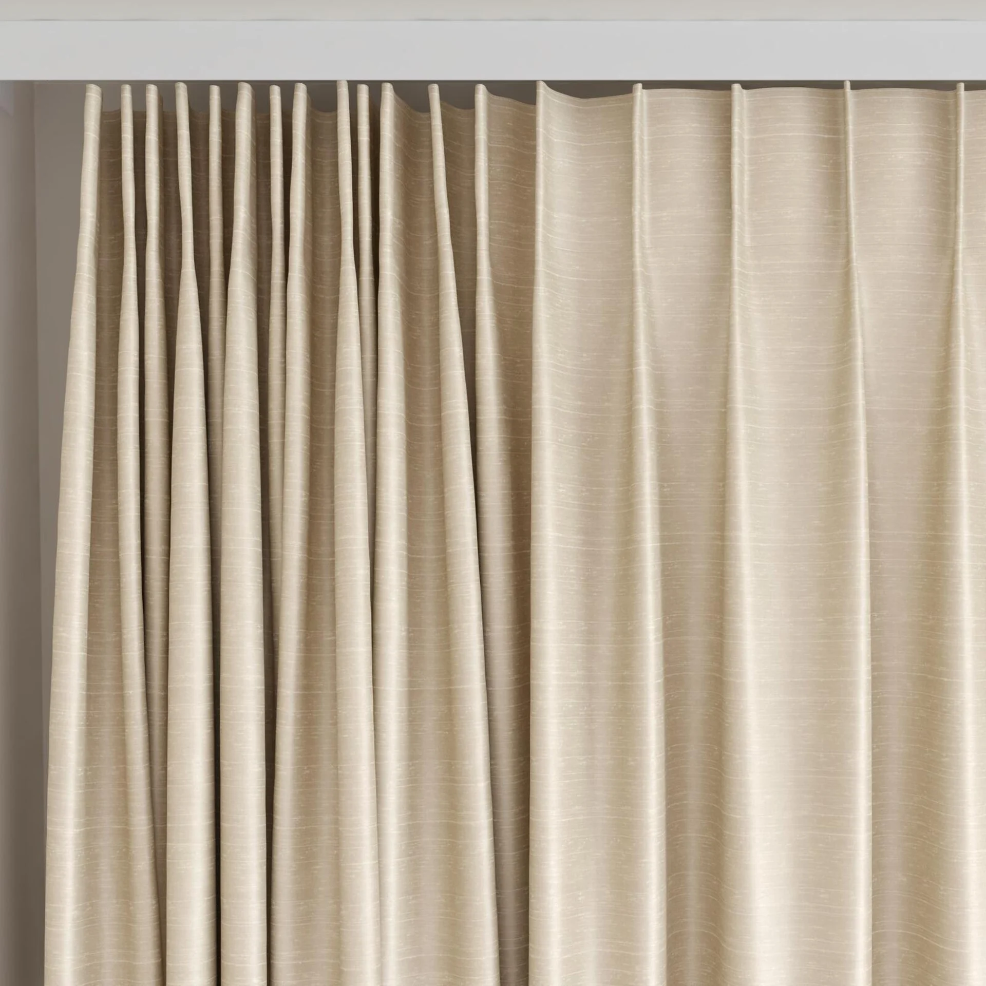 Top view of Silky Sesame, on curtain rail