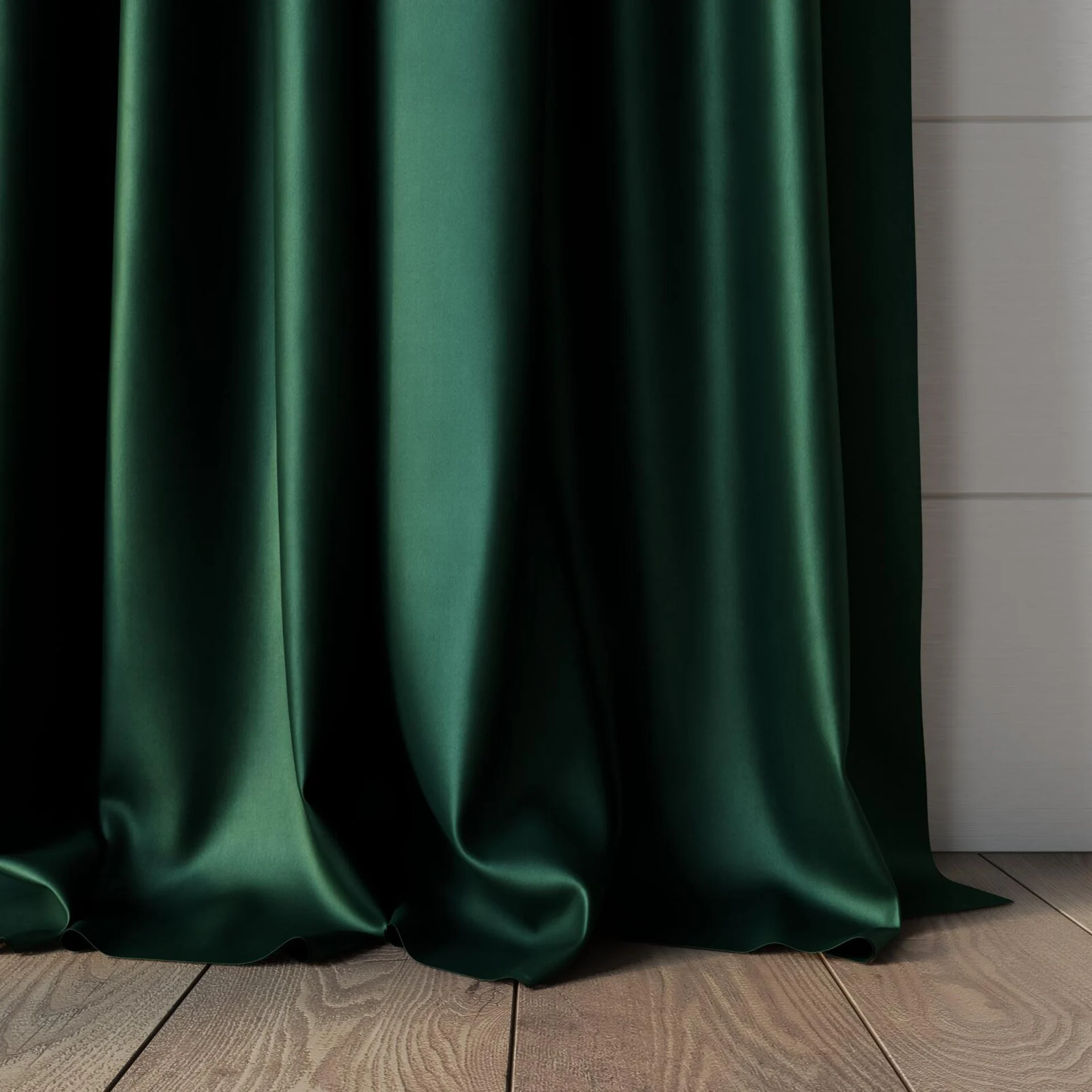 Bottom view of Warlock Emerald, puddled, on curtain rod