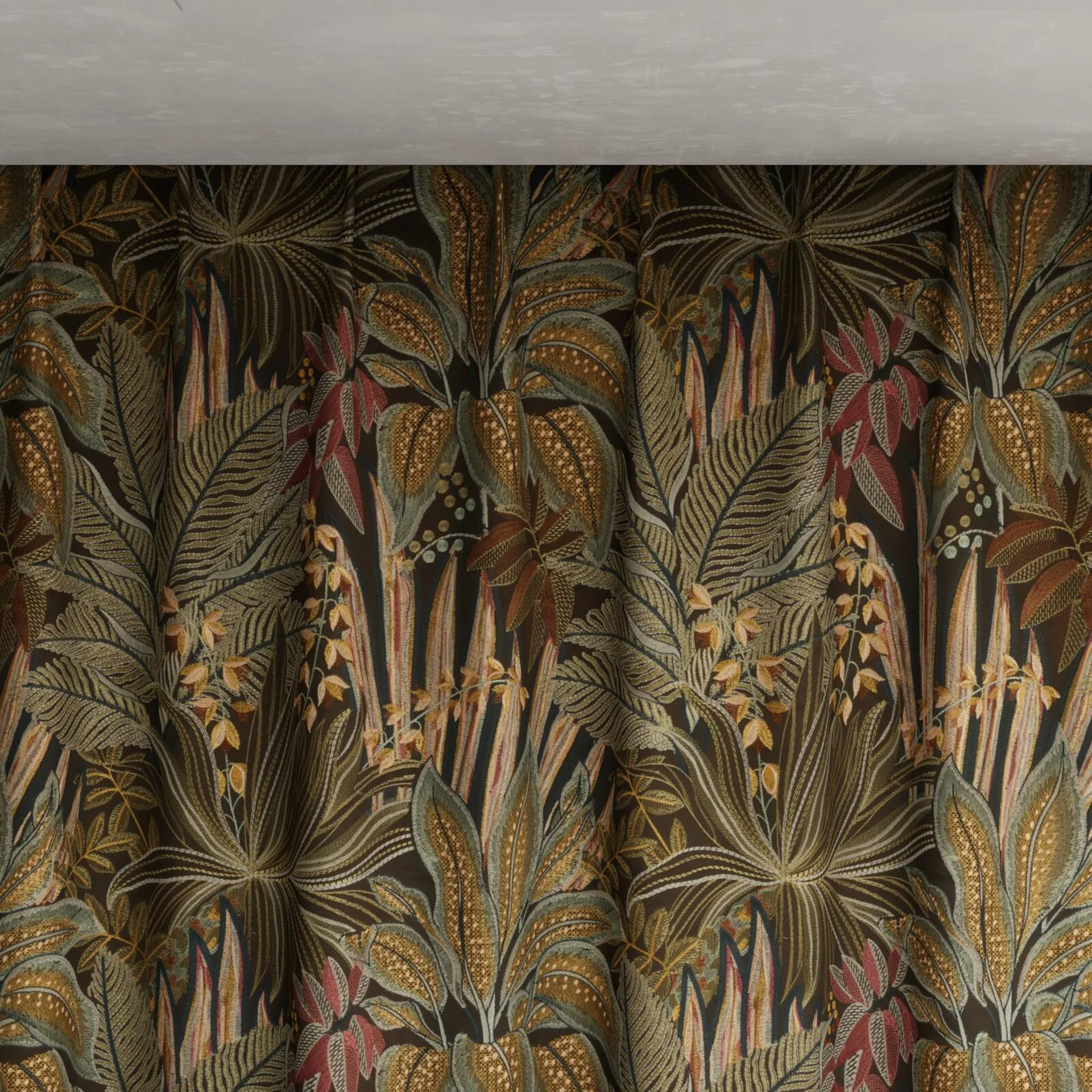 Top view of Jungle Room Antique, pinch pleat