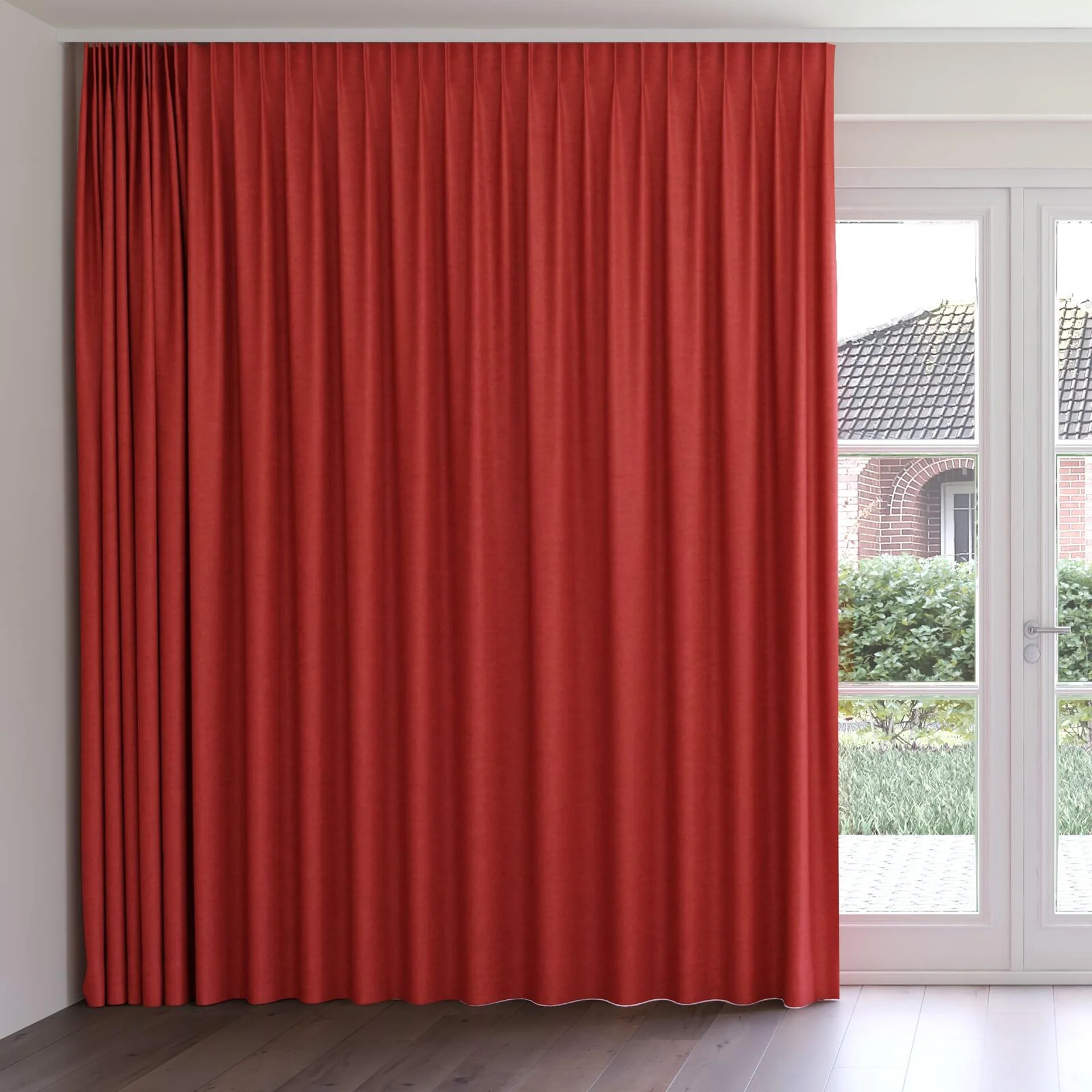 Front view of Colourwash Berry, on curtain rail