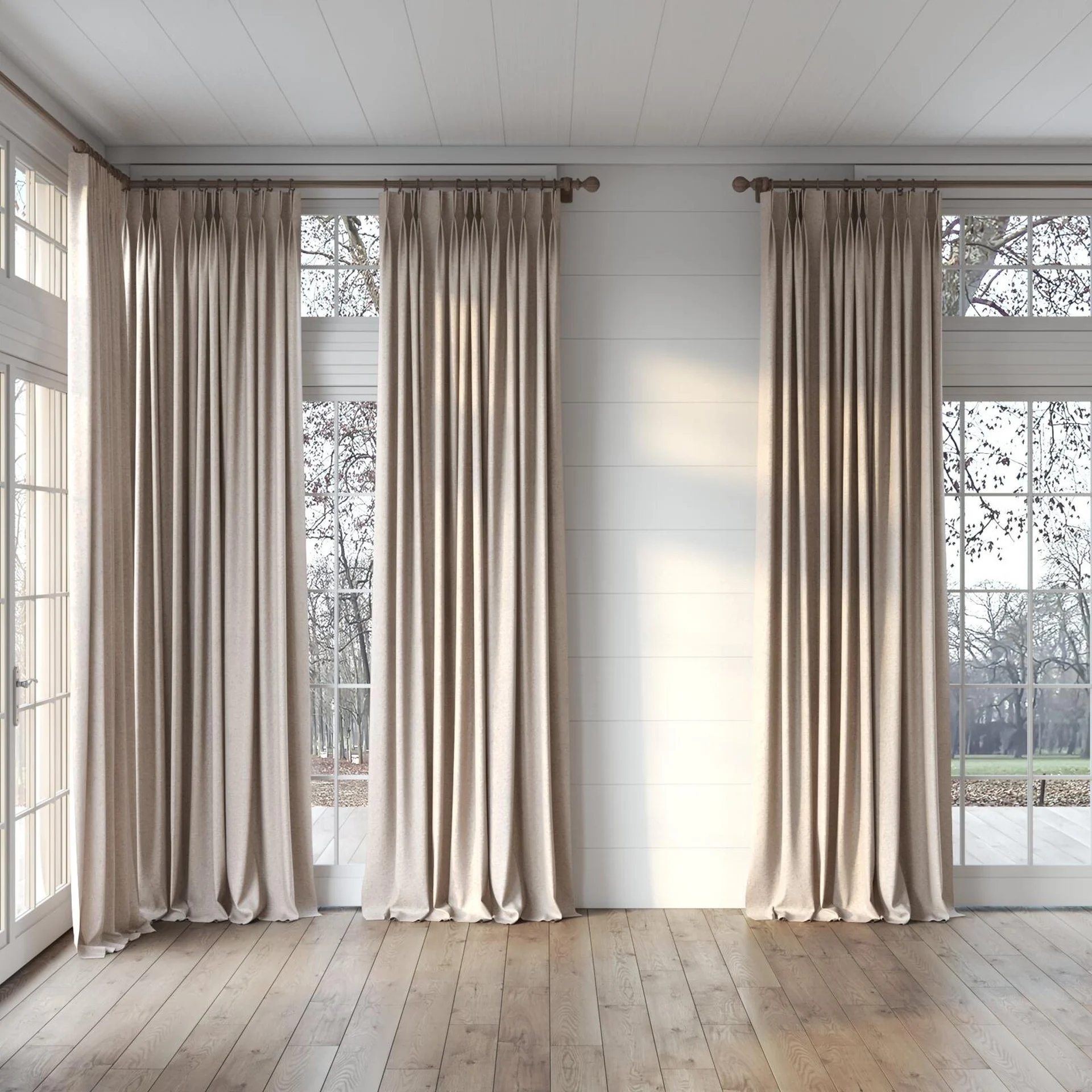 Full view of Monsieur Dune, puddled, on curtain rod