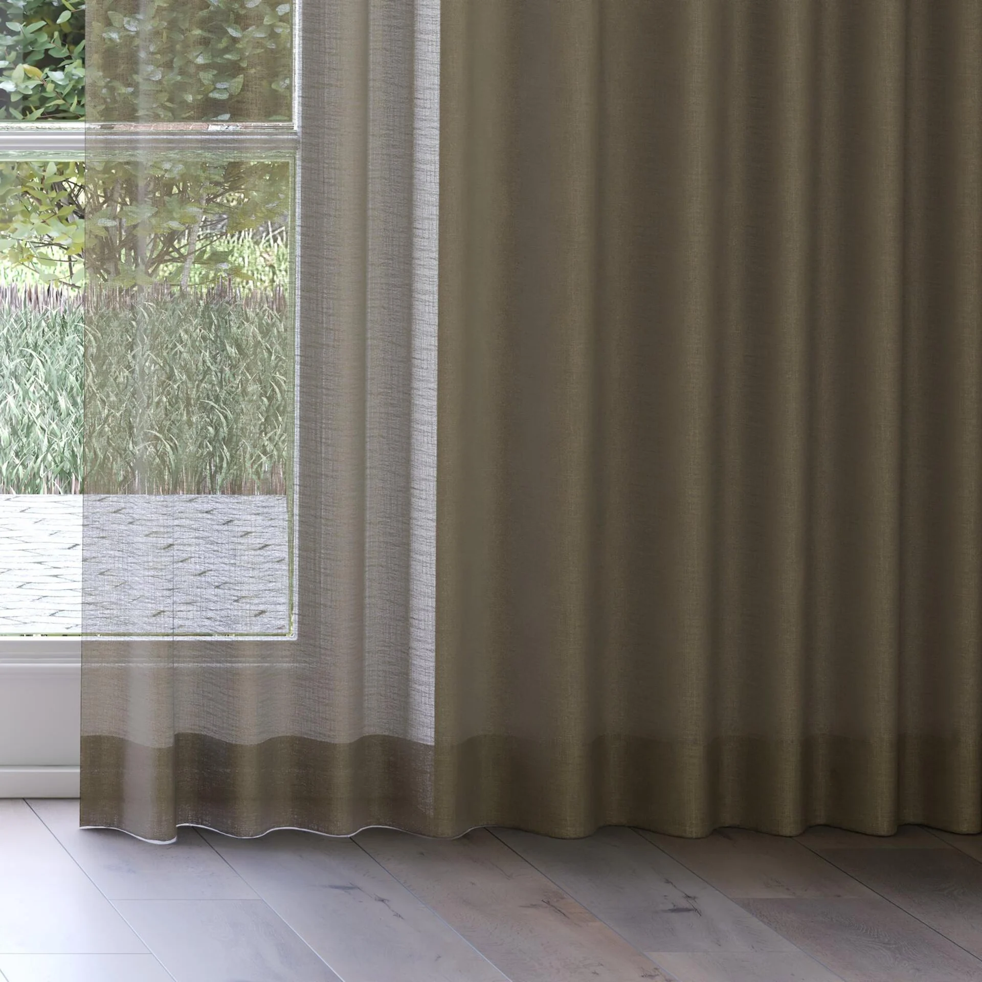 Bottom view of Verdant Camouflage, on curtain rail