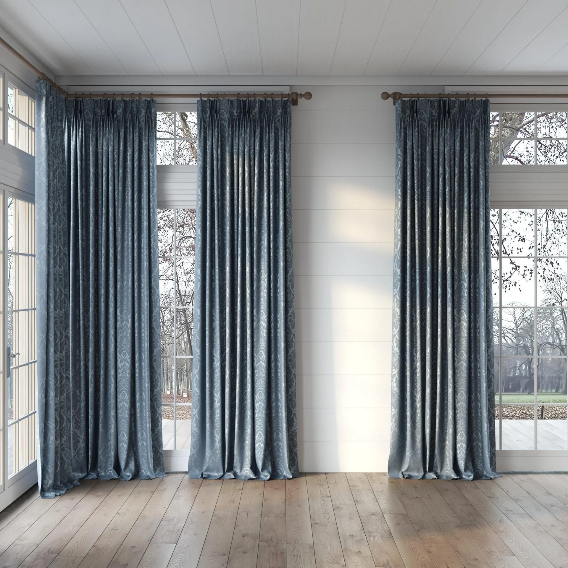 Full view of Jaborine Niagara, puddled, on curtain rod
