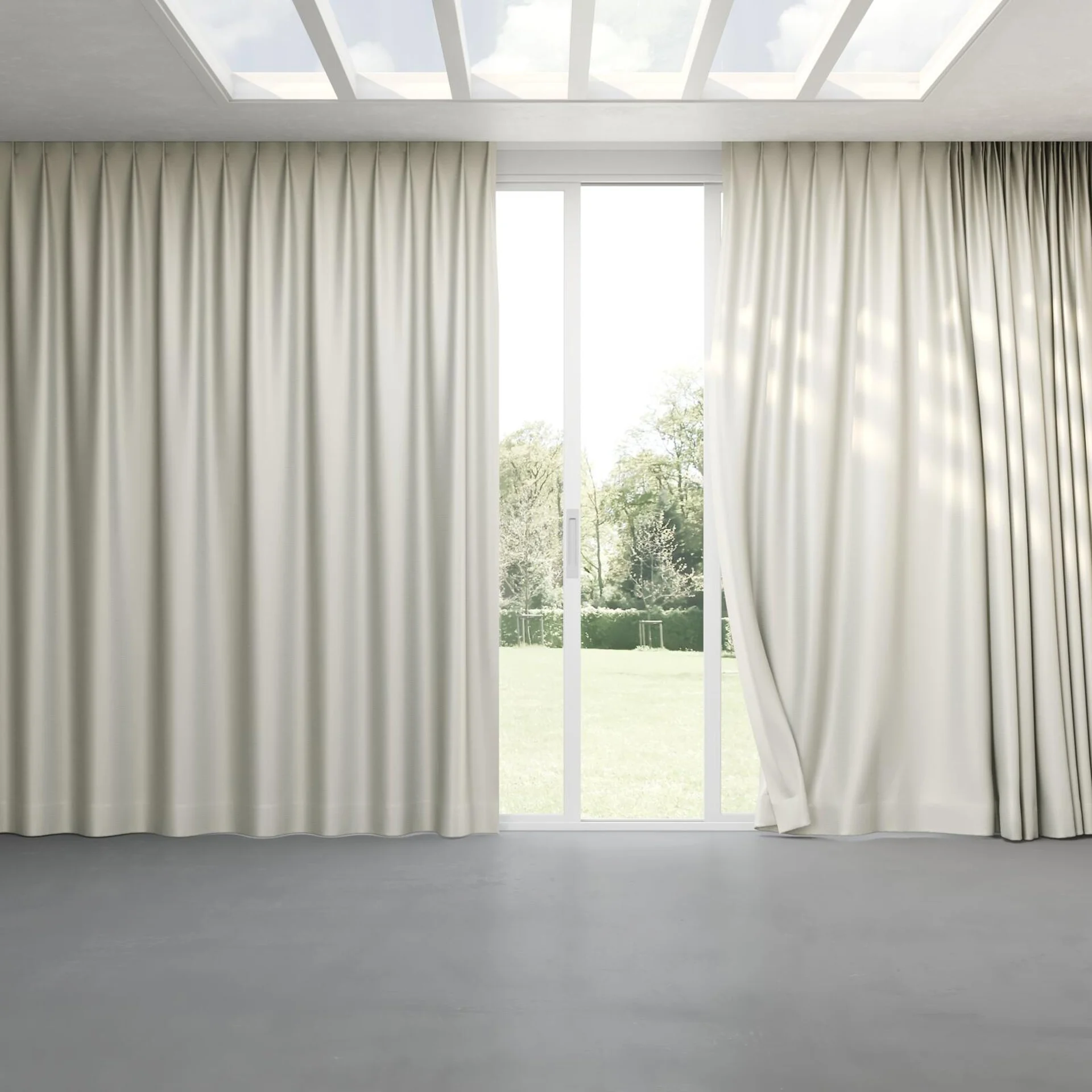 Full view of Kennedy FR Blackout Hessian, pinch pleat