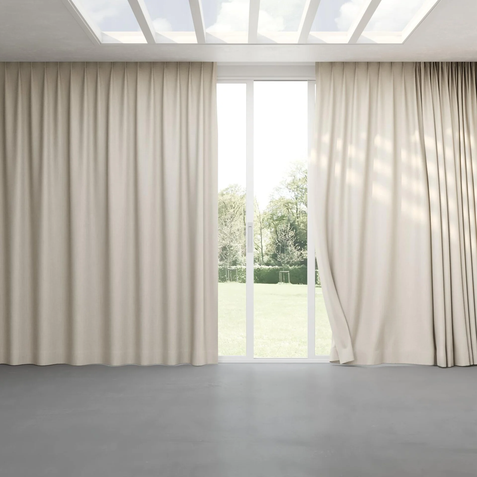 Full view of Latin Sand, pinch pleat