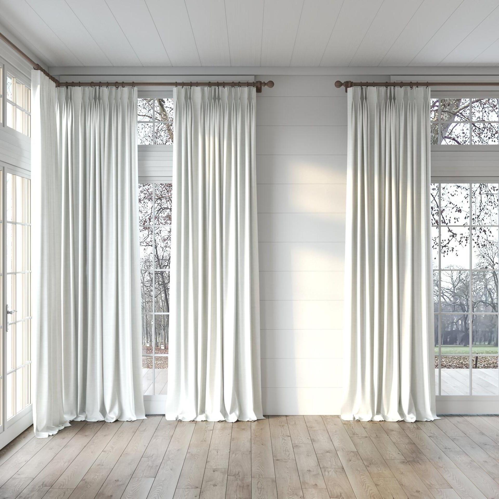 Full view of Keystone Pure, puddled, on curtain rod