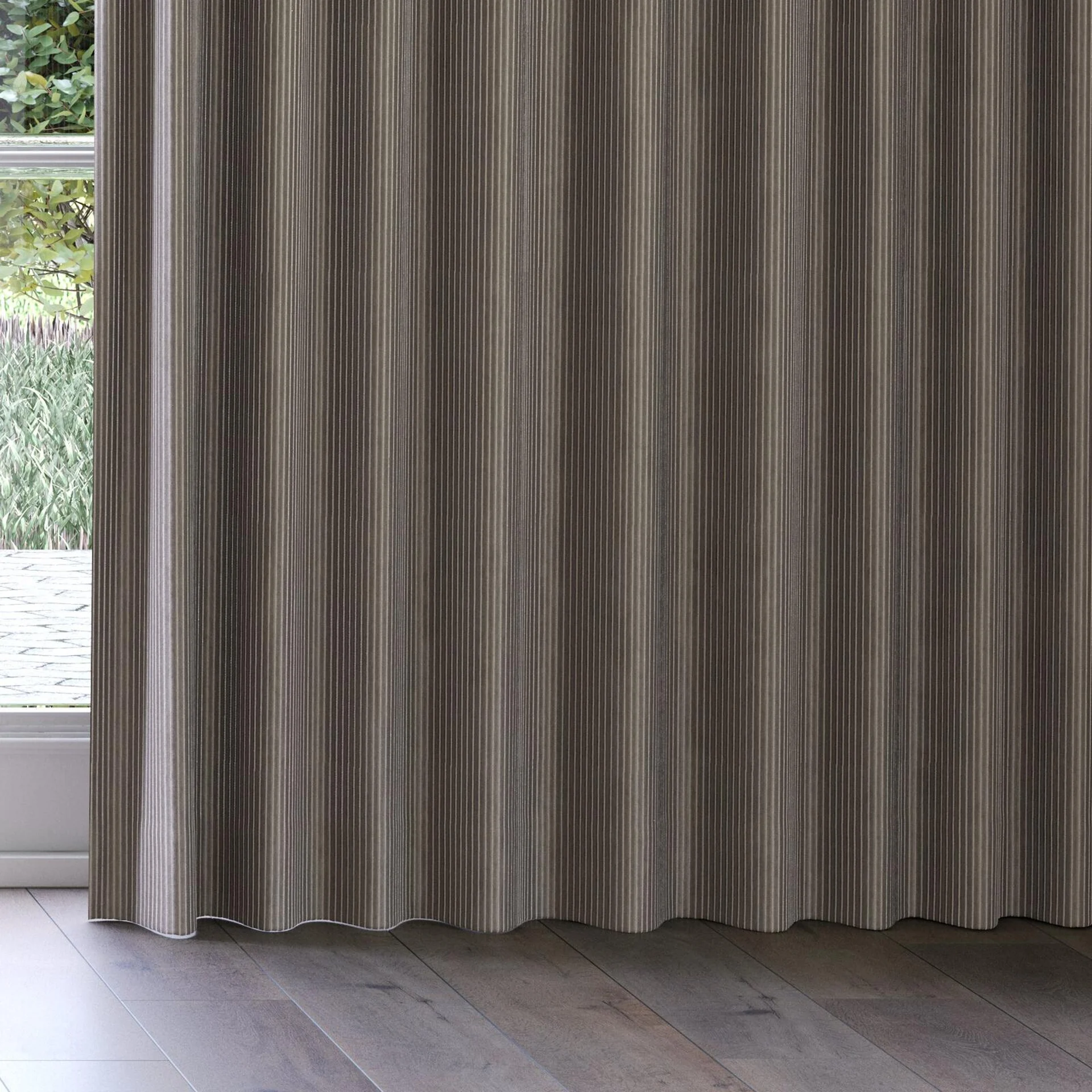 Bottom view of Embrace Truffle, on curtain rail