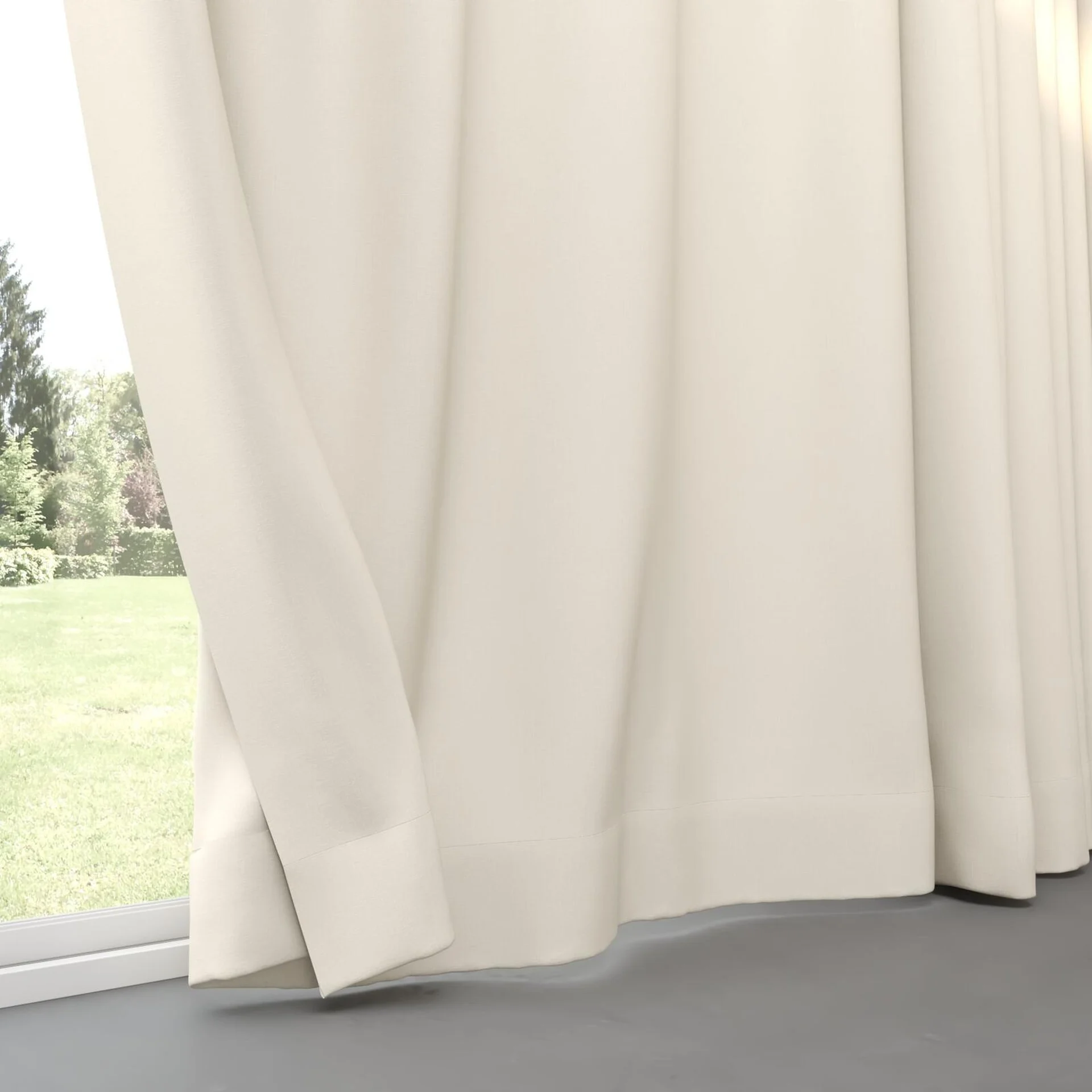 Bottom view of Coverlet Ivory, pinch pleat