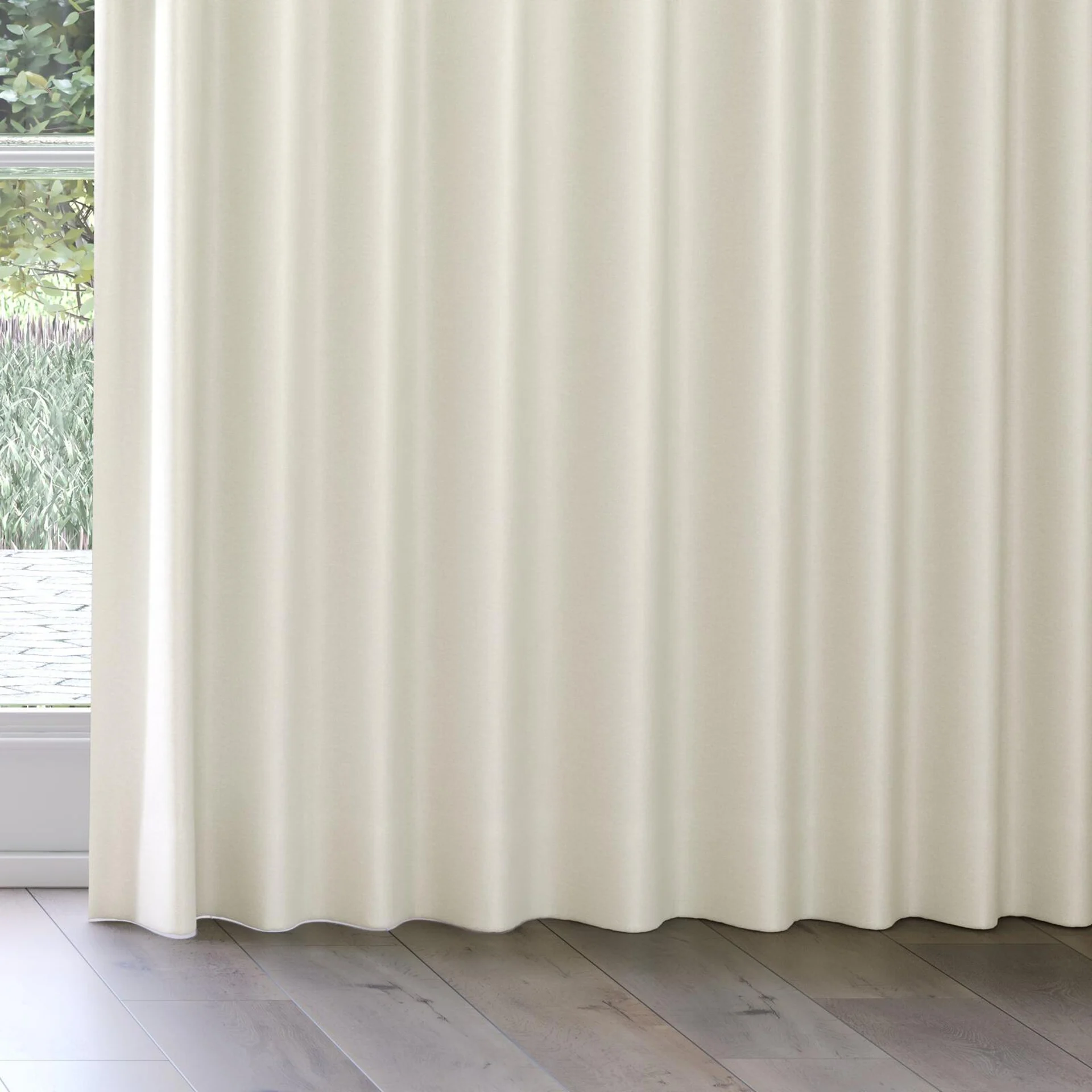 Bottom view of Eclipse Blackout Linen, on curtain rail
