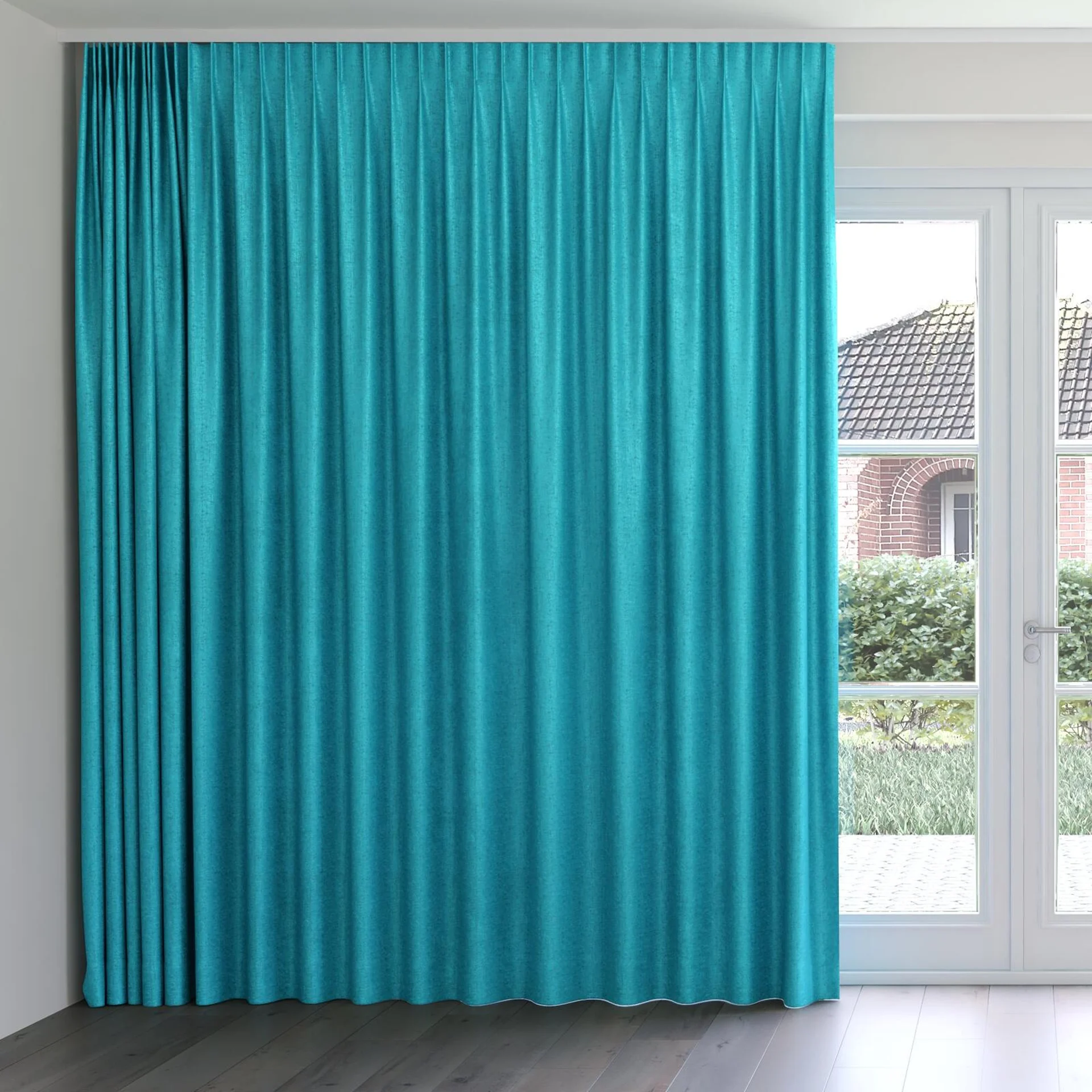 Front view of Hug Turquoize, on curtain rail
