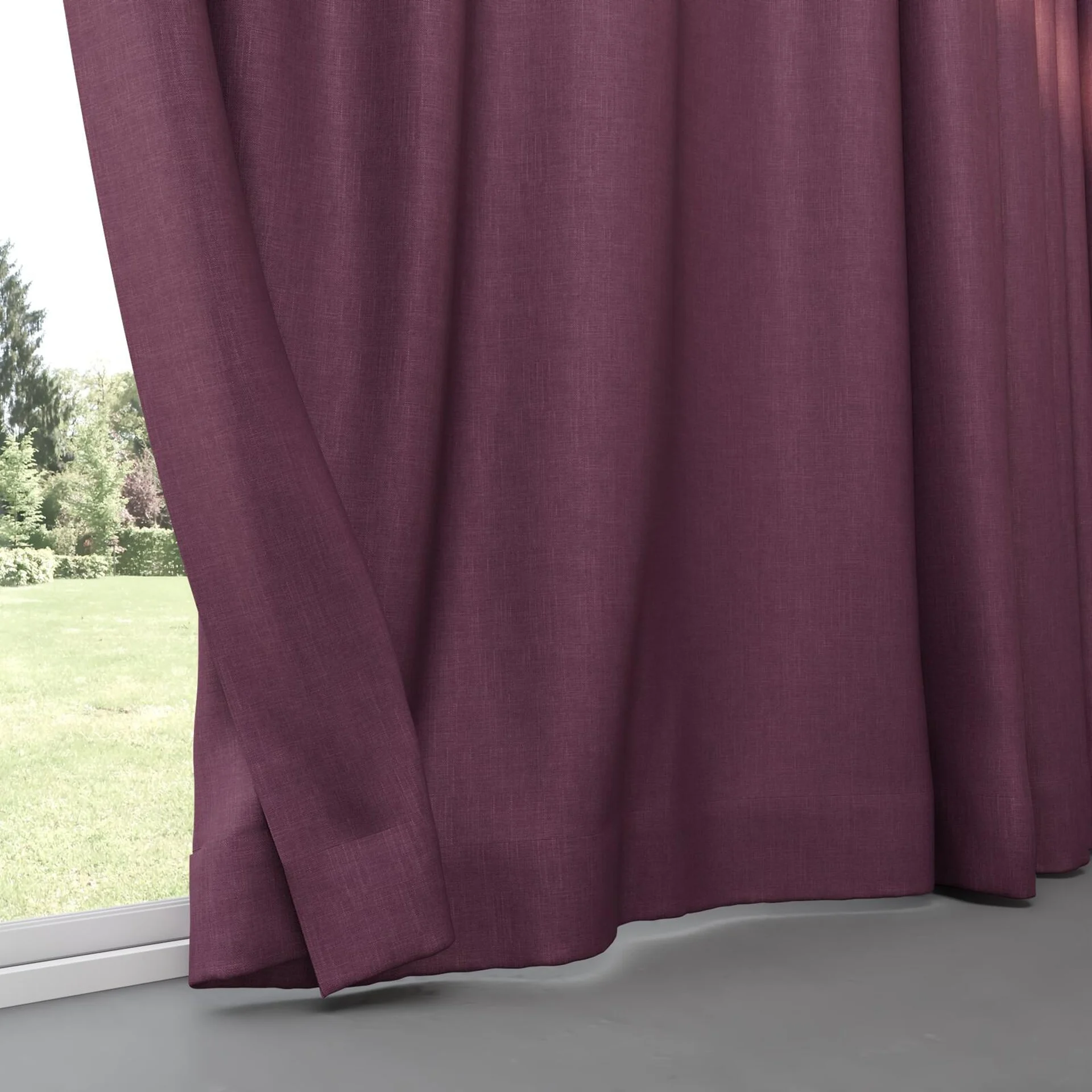 Bottom view of Frisco Plum, pinch pleat
