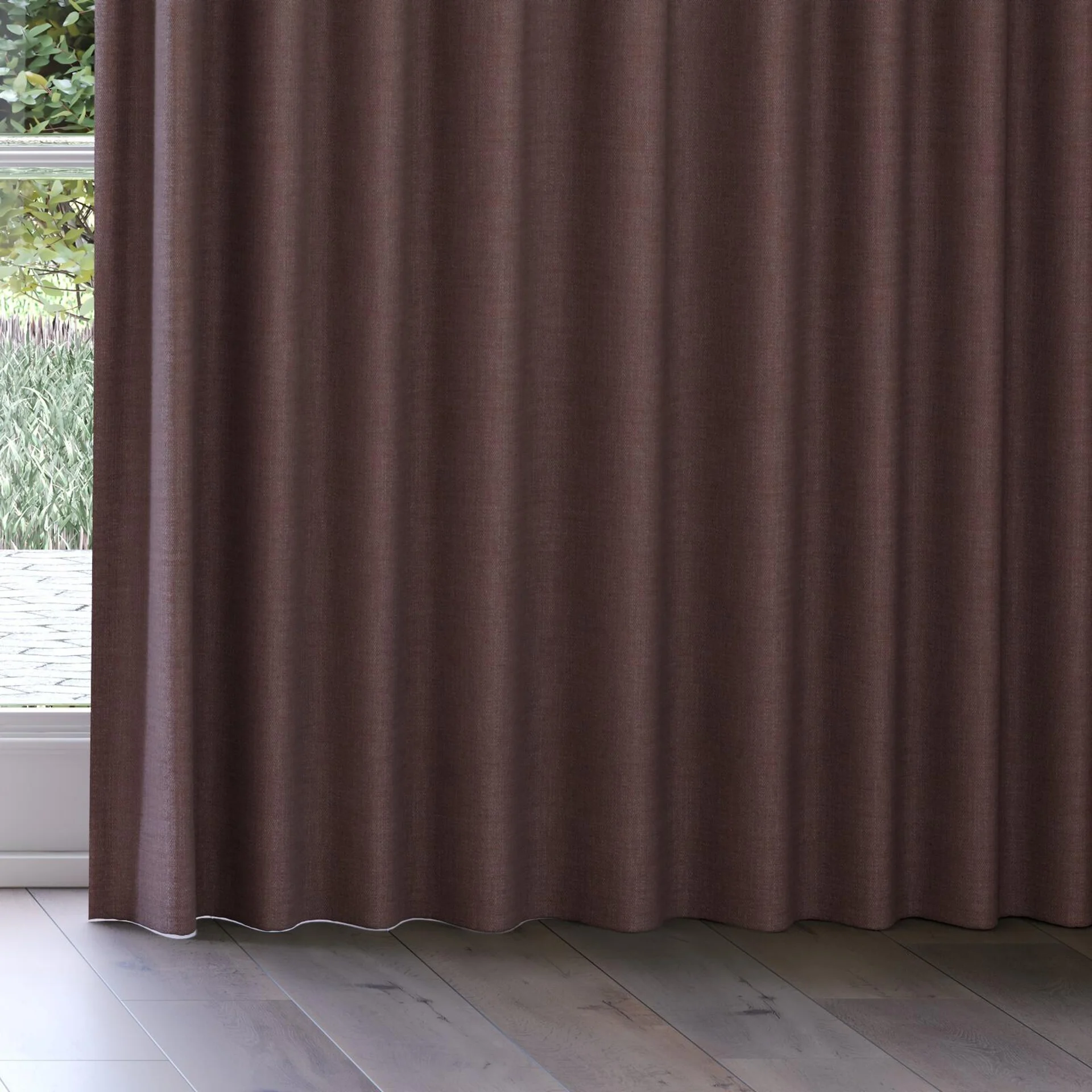 Bottom view of Planet Plum, on curtain rail