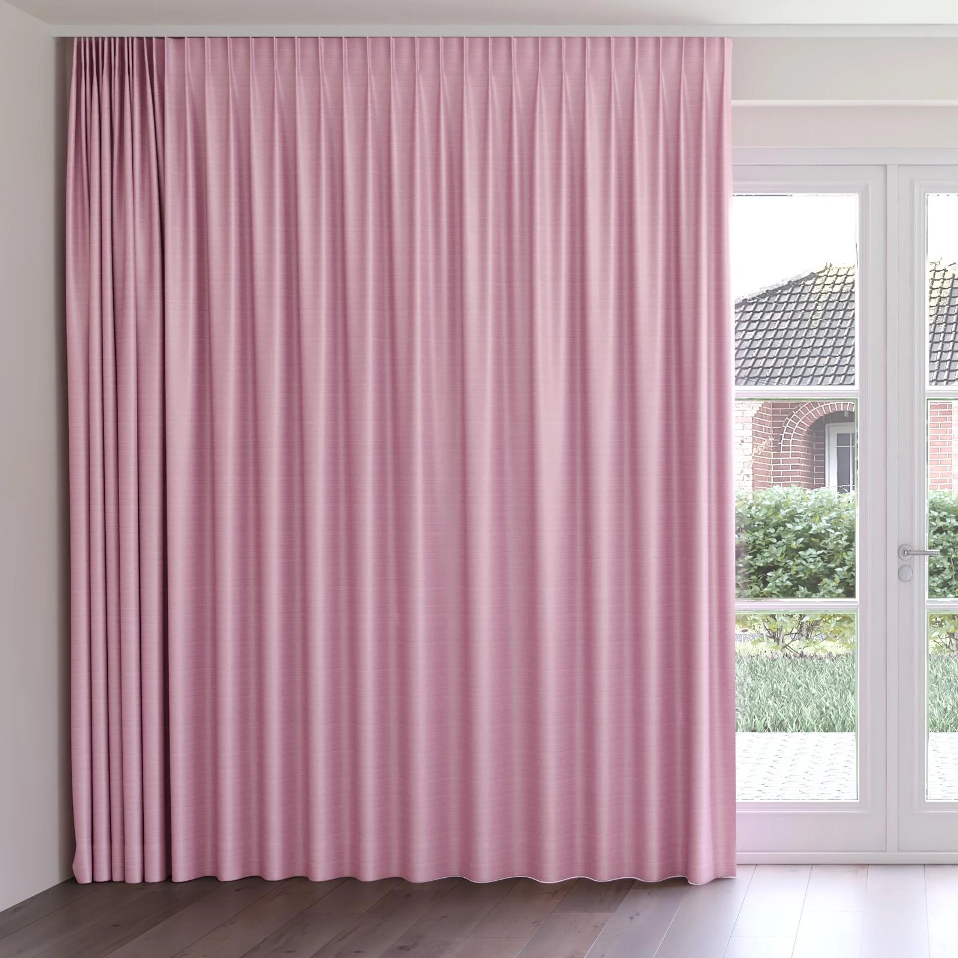 Front view of Silky Rose, on curtain rail