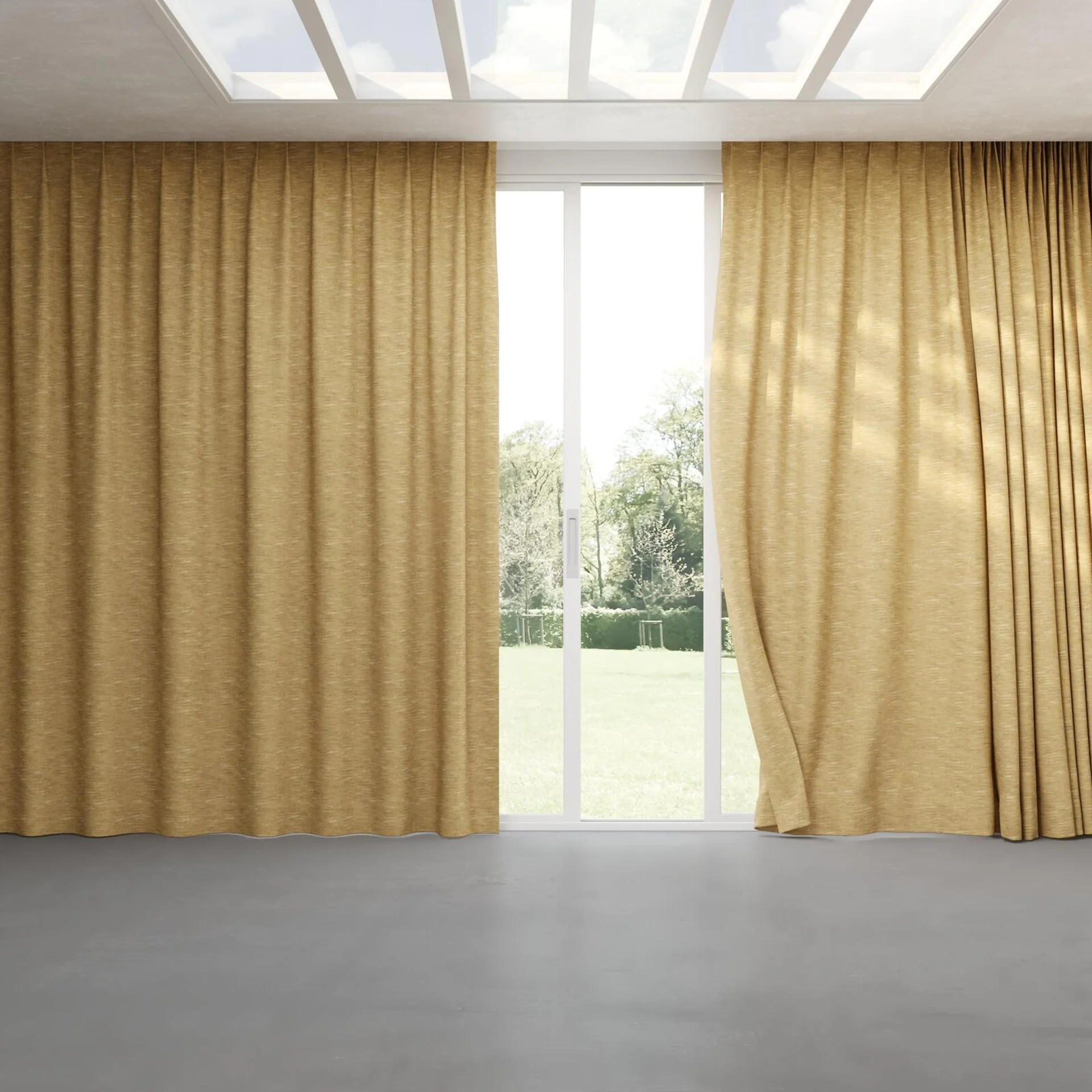 Full view of Venus Straw, pinch pleat