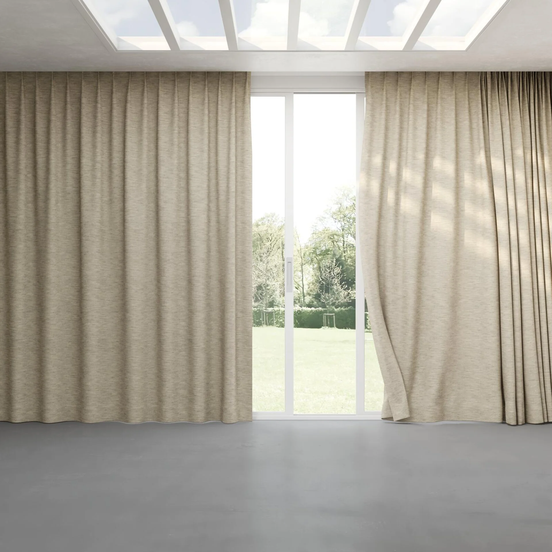 Full view of Venus Marble, pinch pleat
