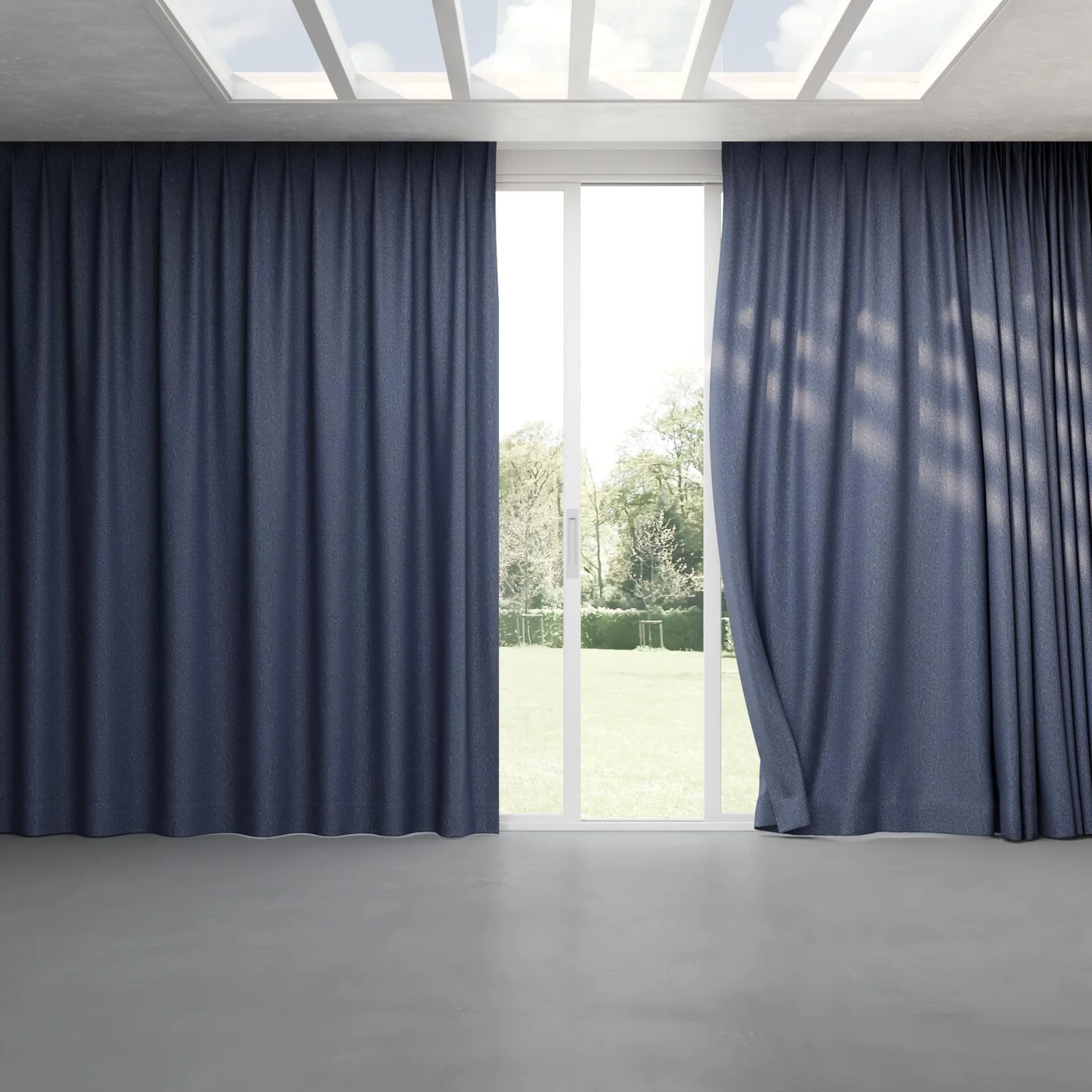 Full view of Sabik Indigo, pinch pleat