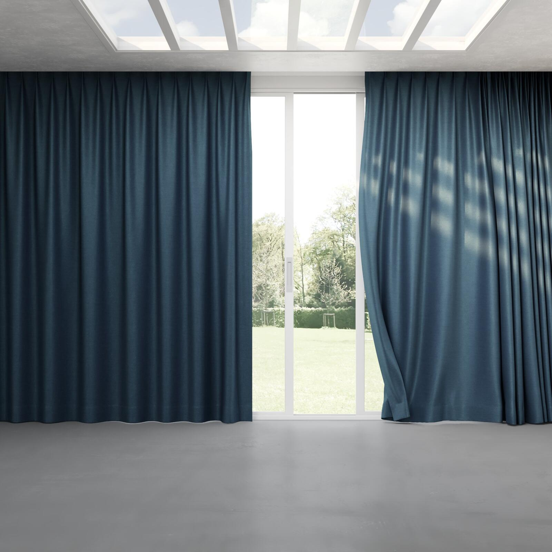 Full view of Drama Teal, pinch pleat