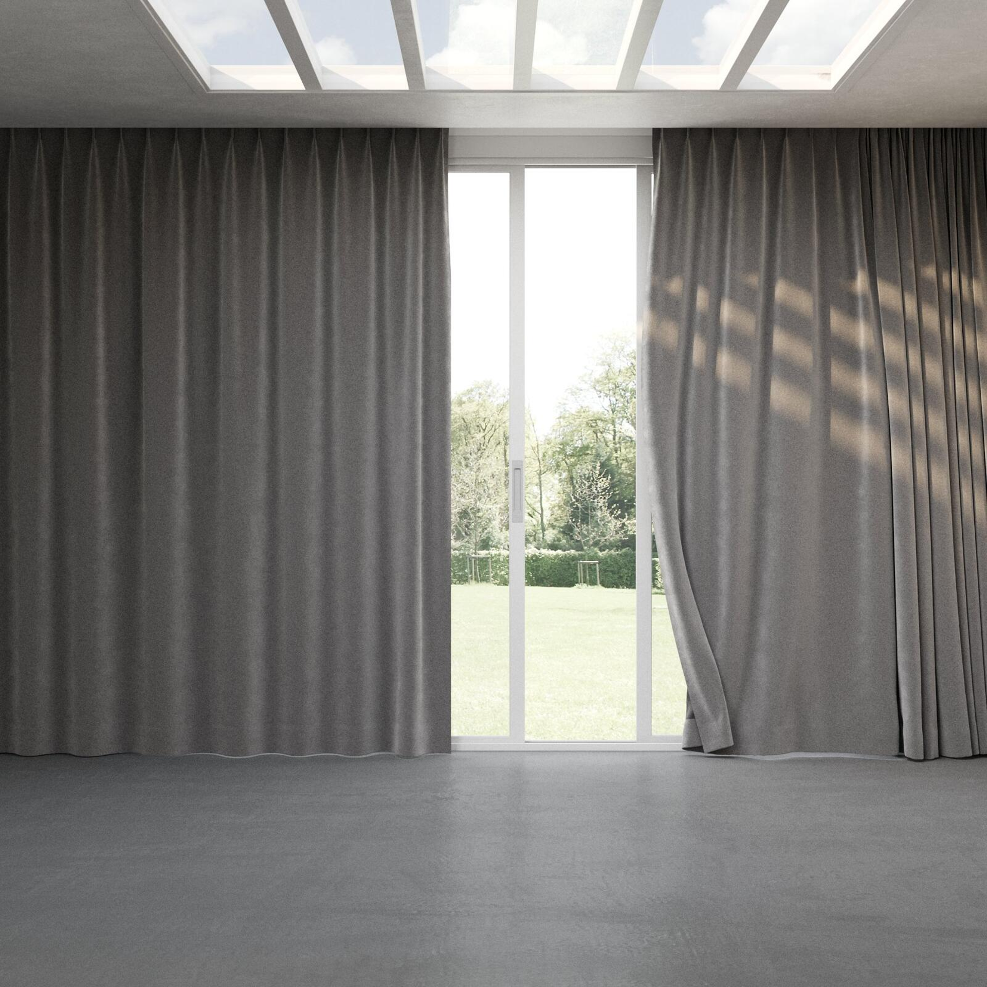 Full view of Geneva Pewter, pinch pleat
