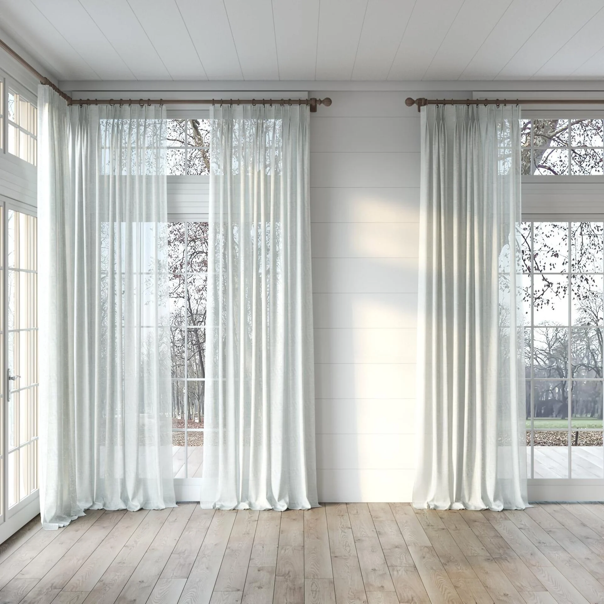 Full view of Uno Snow, puddled, on curtain rod